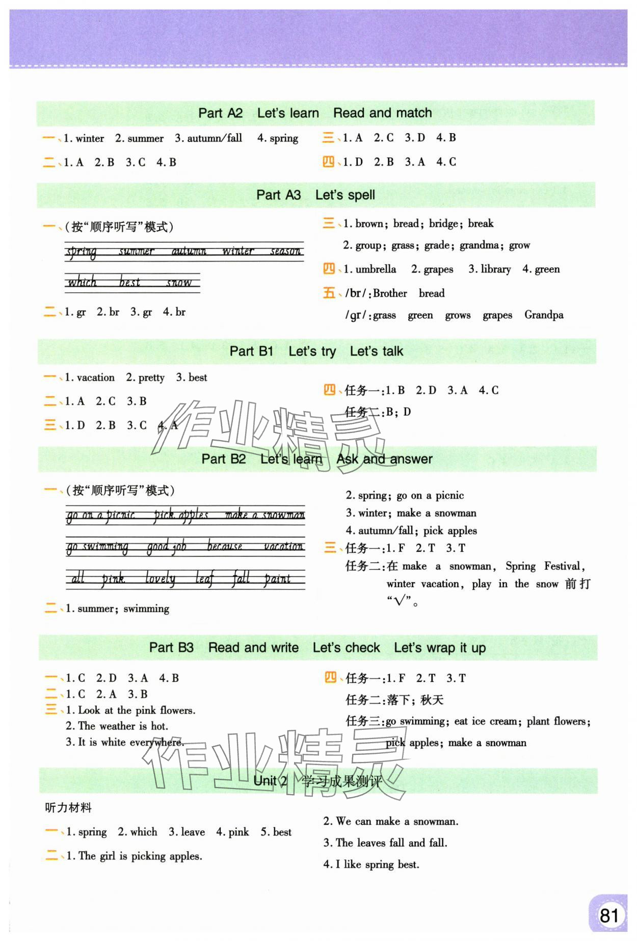 2025年黃岡同步練一日一練五年級英語下冊人教版 參考答案第3頁