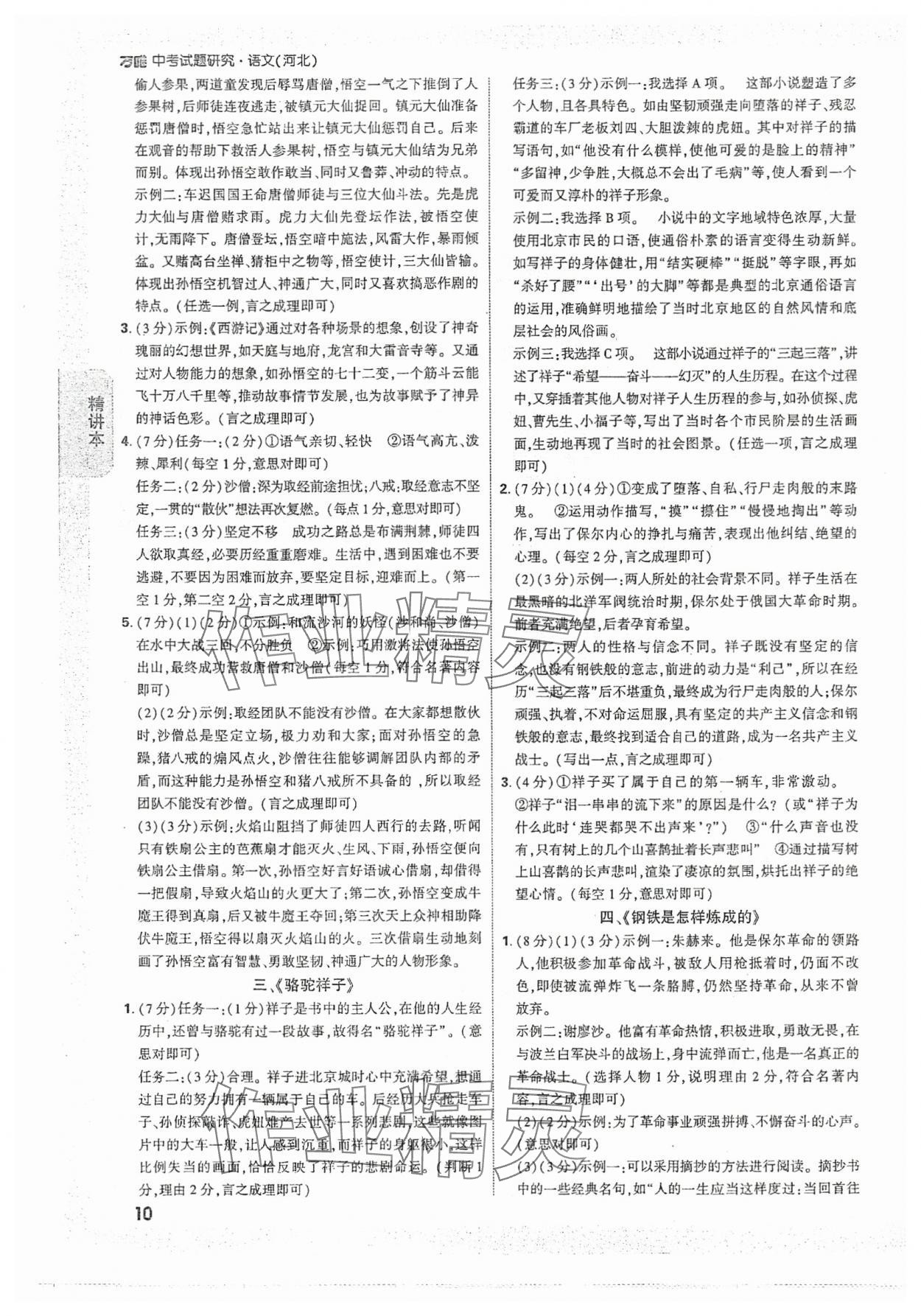 2024年万唯中考试题研究语文河北专版 参考答案第10页