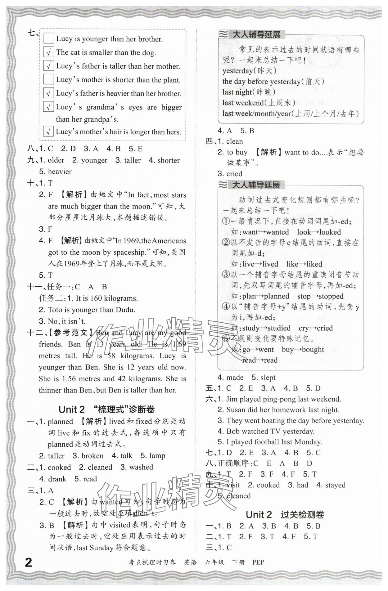 2024年王朝霞考点梳理时习卷六年级英语下册人教版 参考答案第2页