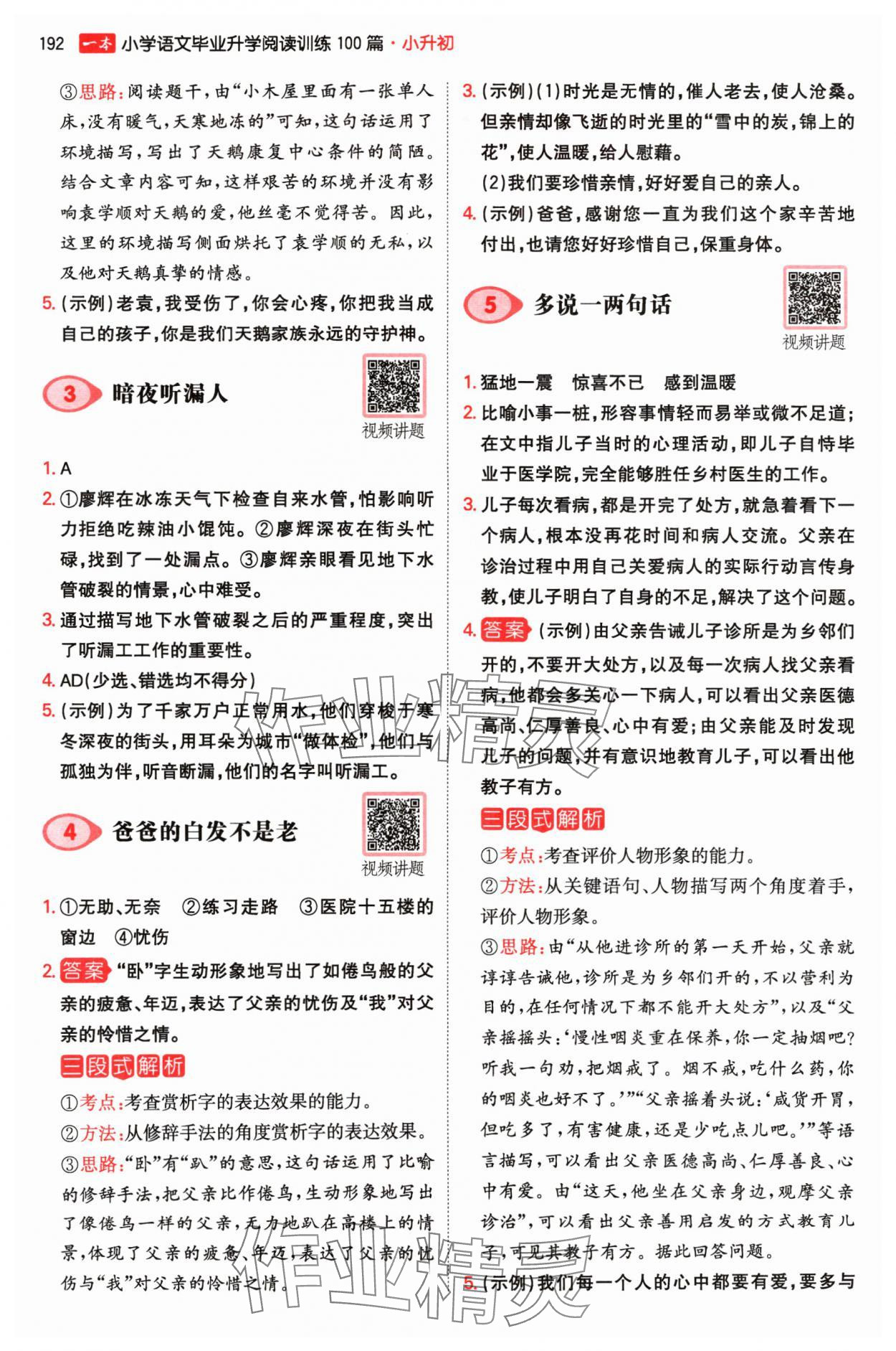 2024年一本小升初小學(xué)語(yǔ)文畢業(yè)升學(xué)閱讀訓(xùn)練100篇 參考答案第2頁(yè)