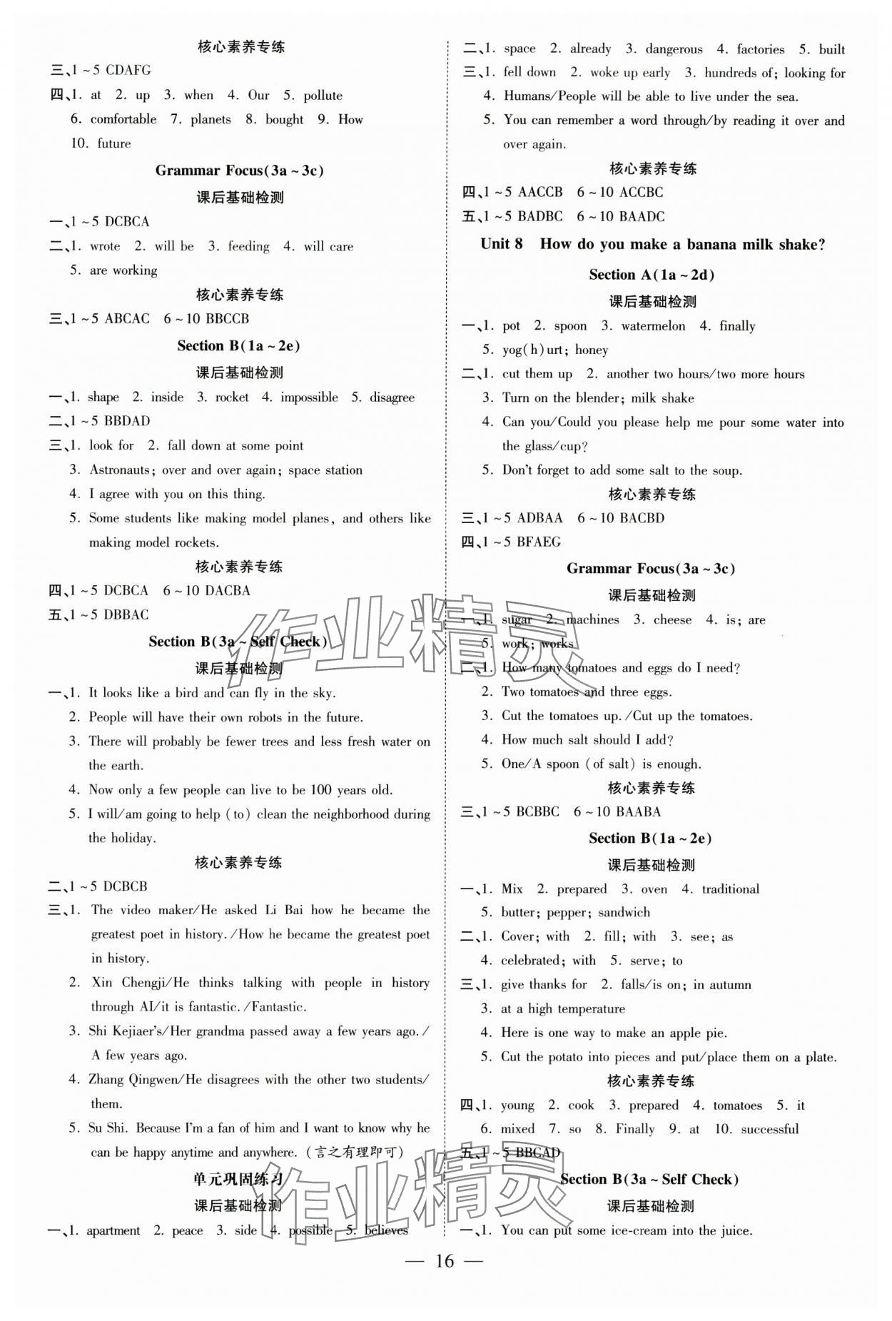 2024年領(lǐng)跑作業(yè)本八年級(jí)英語上冊(cè)人教版廣東專版 參考答案第16頁