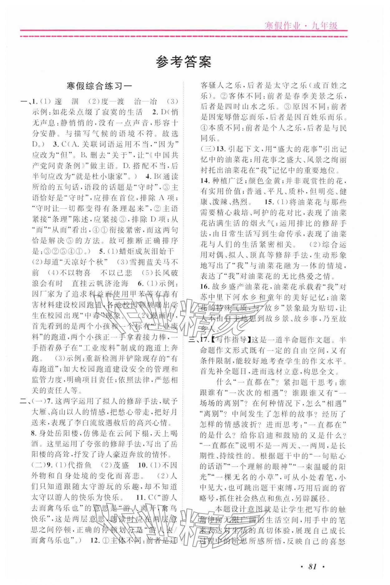 2026年快乐假期寒假作业宁波出版社九年级合订本&nbsp;第1页