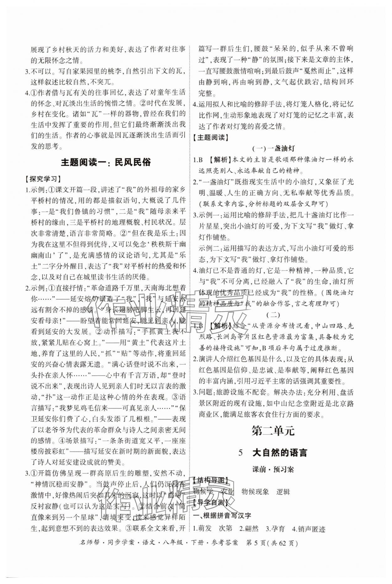 2025年名师帮同步学案八年级语文下册人教版 第5页