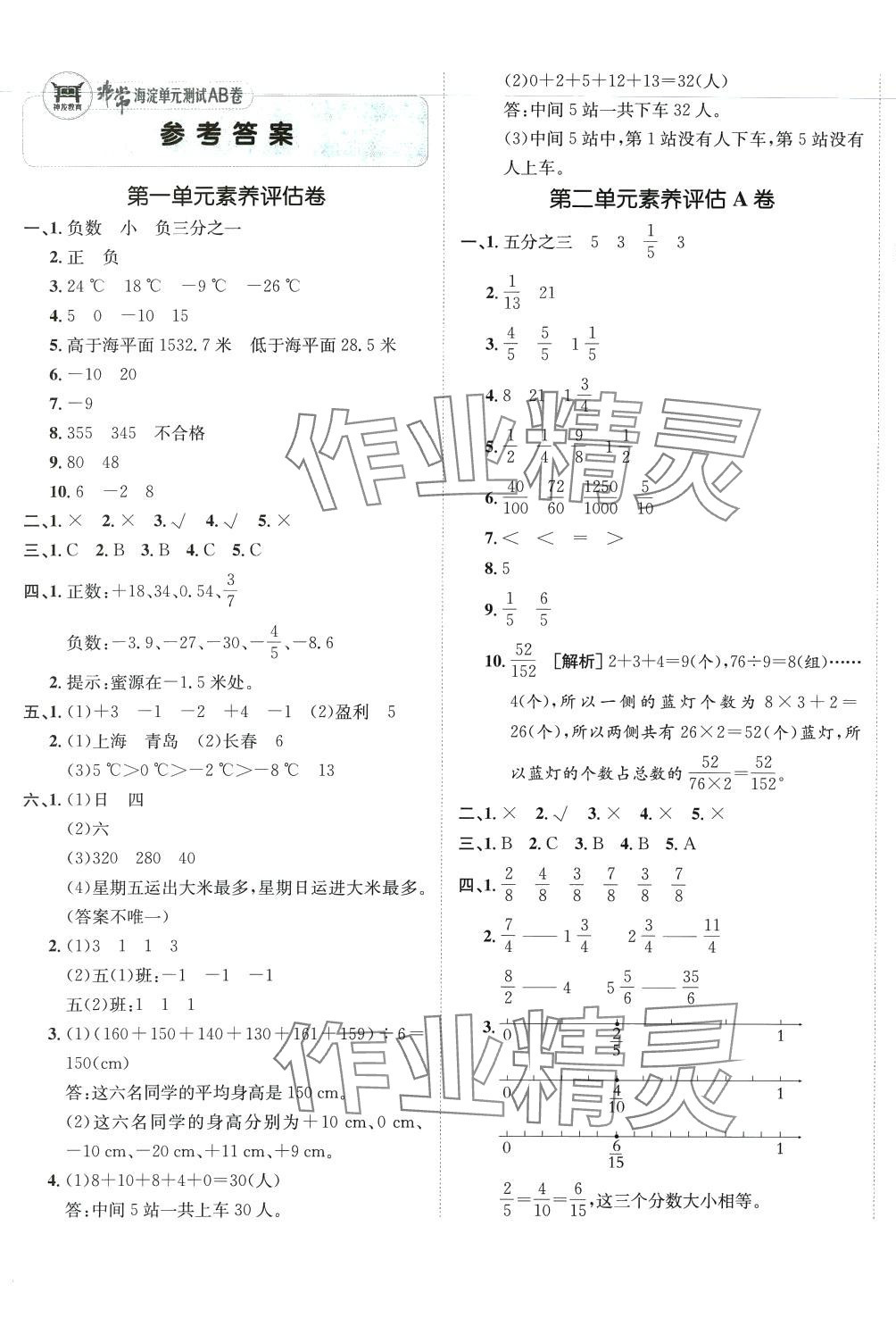 2024年海淀單元測(cè)試AB卷五年級(jí)數(shù)學(xué)下冊(cè)青島版 第1頁(yè)