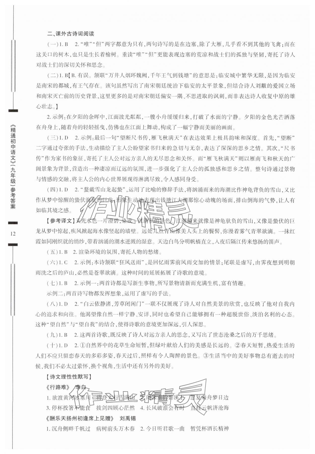 2025年精通初中語文九年級人教版 參考答案第12頁