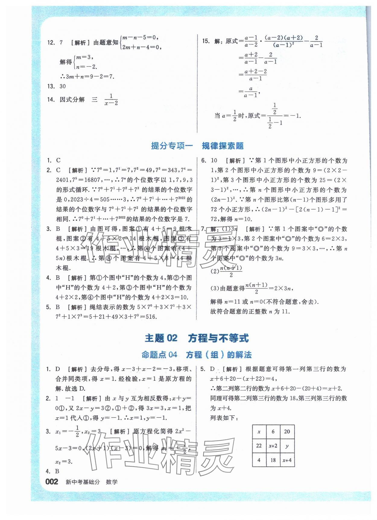 2024年全品新中考穩(wěn)拿基礎(chǔ)分?jǐn)?shù)學(xué) 參考答案第2頁(yè)