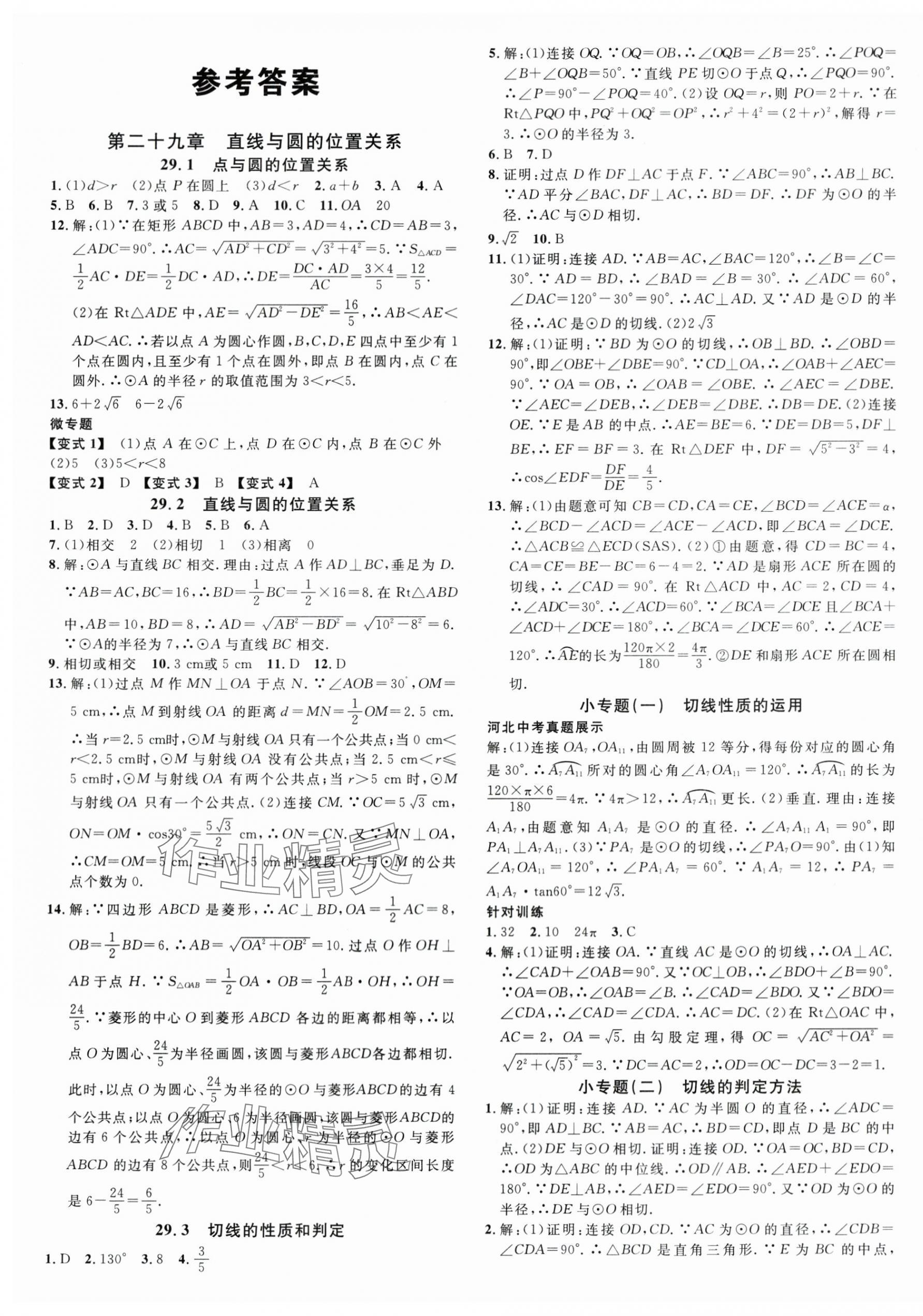 2024年名校课堂九年级数学下册冀教版河北专版 第1页