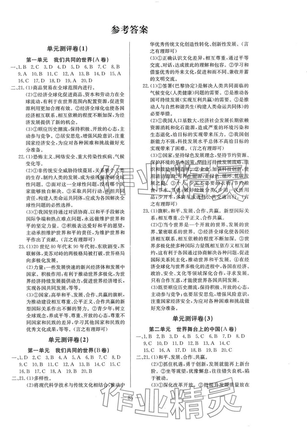 2024年精彩考評單元測評卷九年級道德與法治下冊人教版升級版 參考答案第1頁