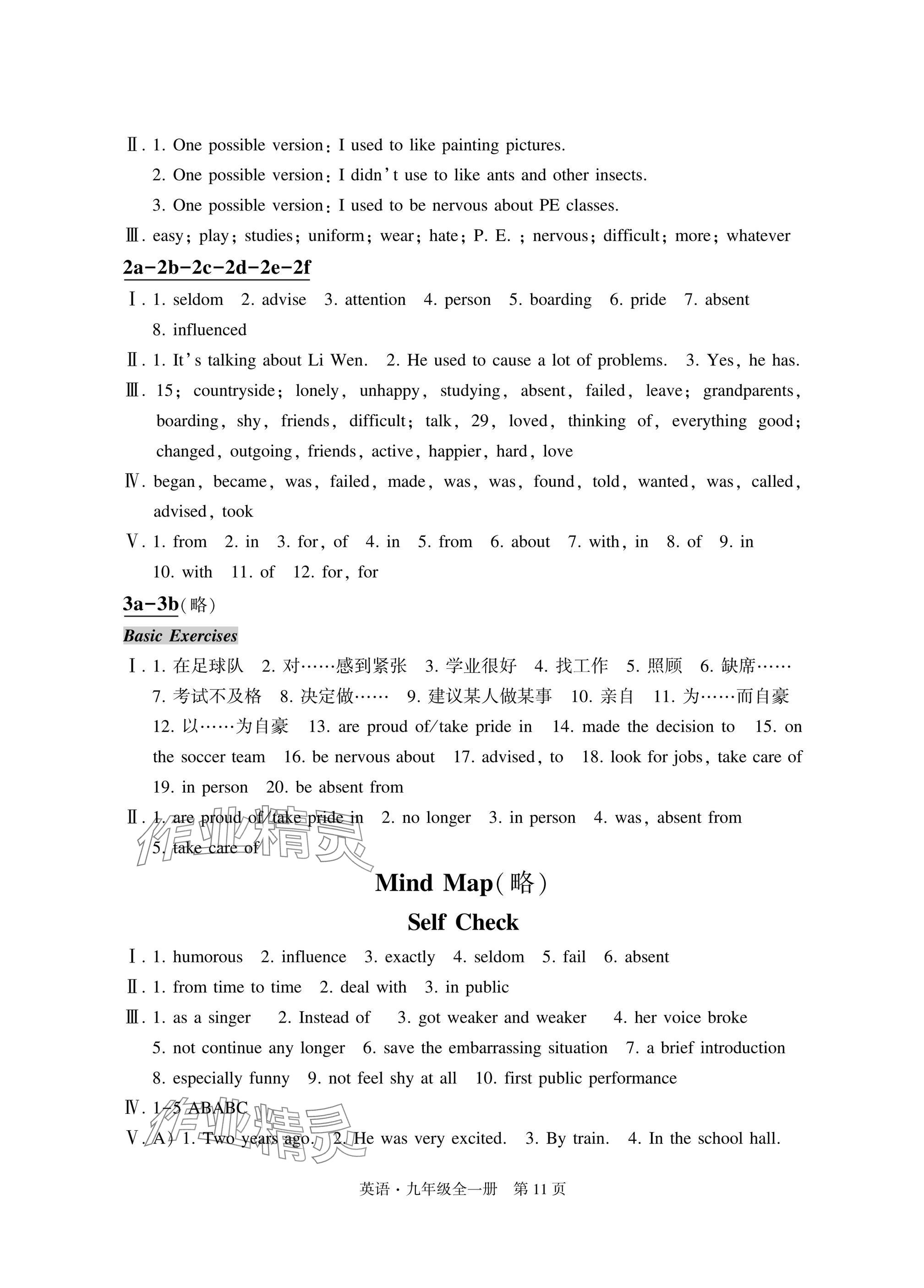 2025年自主学习指导课程与测试九年级英语全一册人教版&nbsp;参考答案第11页