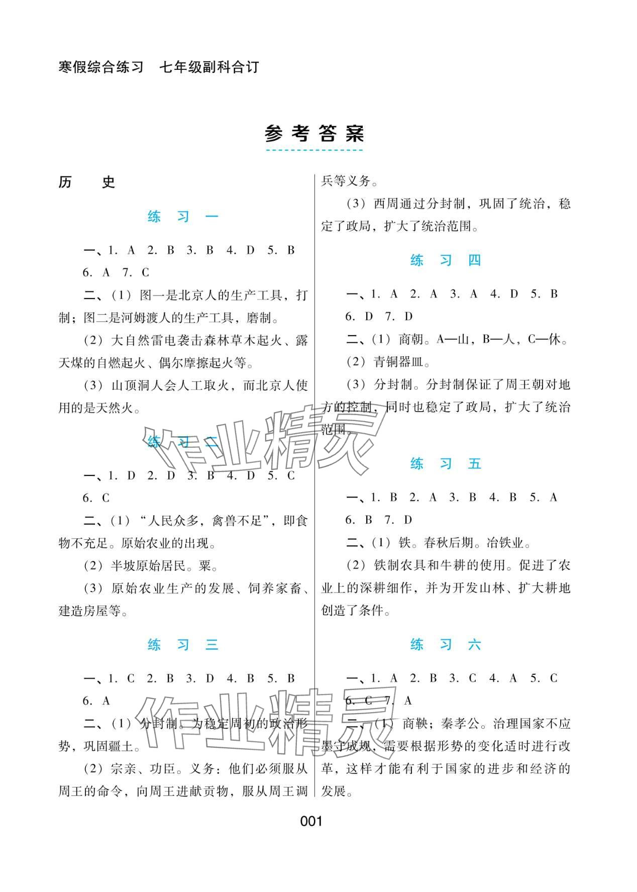 2024年寒假綜合練習(xí)七年級(jí)副科合訂 第1頁(yè)