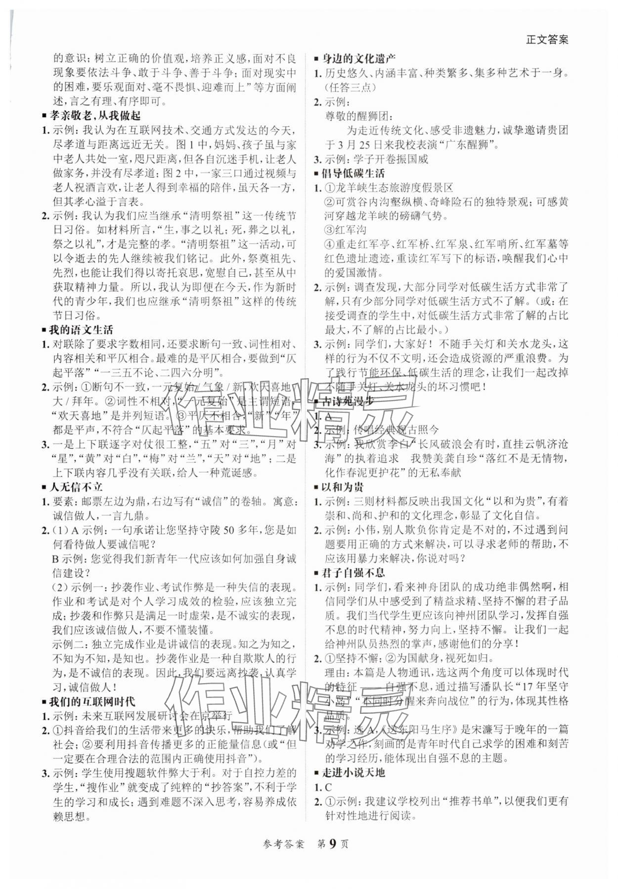 2025年中考突破語文中考 參考答案第9頁