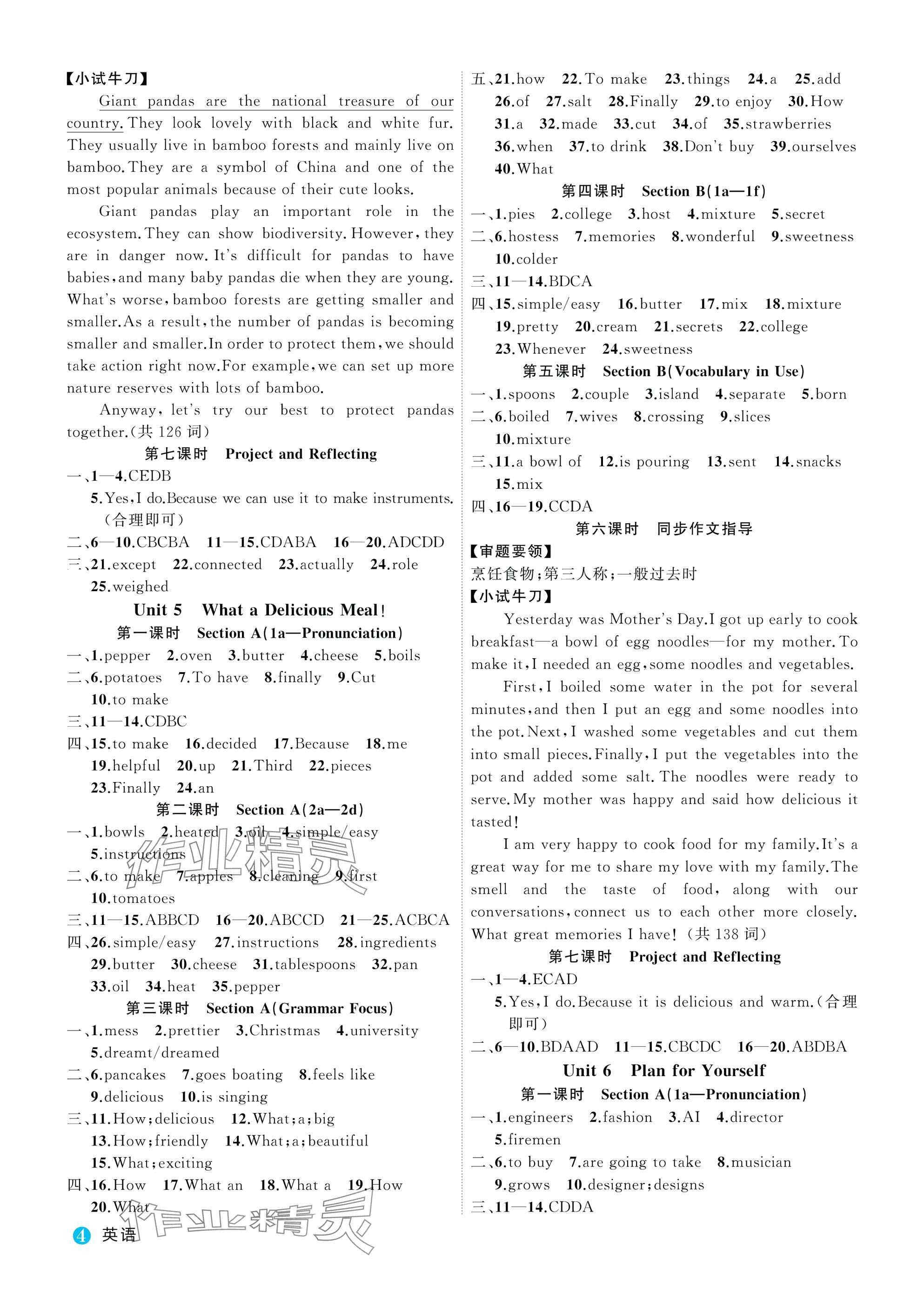 2025年名師面對(duì)面學(xué)科素養(yǎng)評(píng)價(jià)八年級(jí)英語(yǔ)上冊(cè)人教版&nbsp;參考答案第4頁(yè)