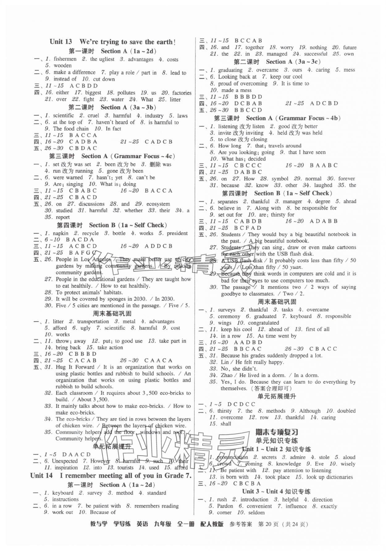 2025年教與學(xué)學(xué)導(dǎo)練九年級(jí)英語(yǔ)全一冊(cè)人教版 參考答案第20頁(yè)