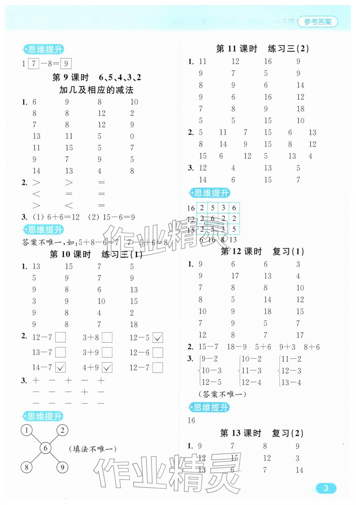 2026年亮点给力计算天天练一年级数学下册苏教版&nbsp;第3页