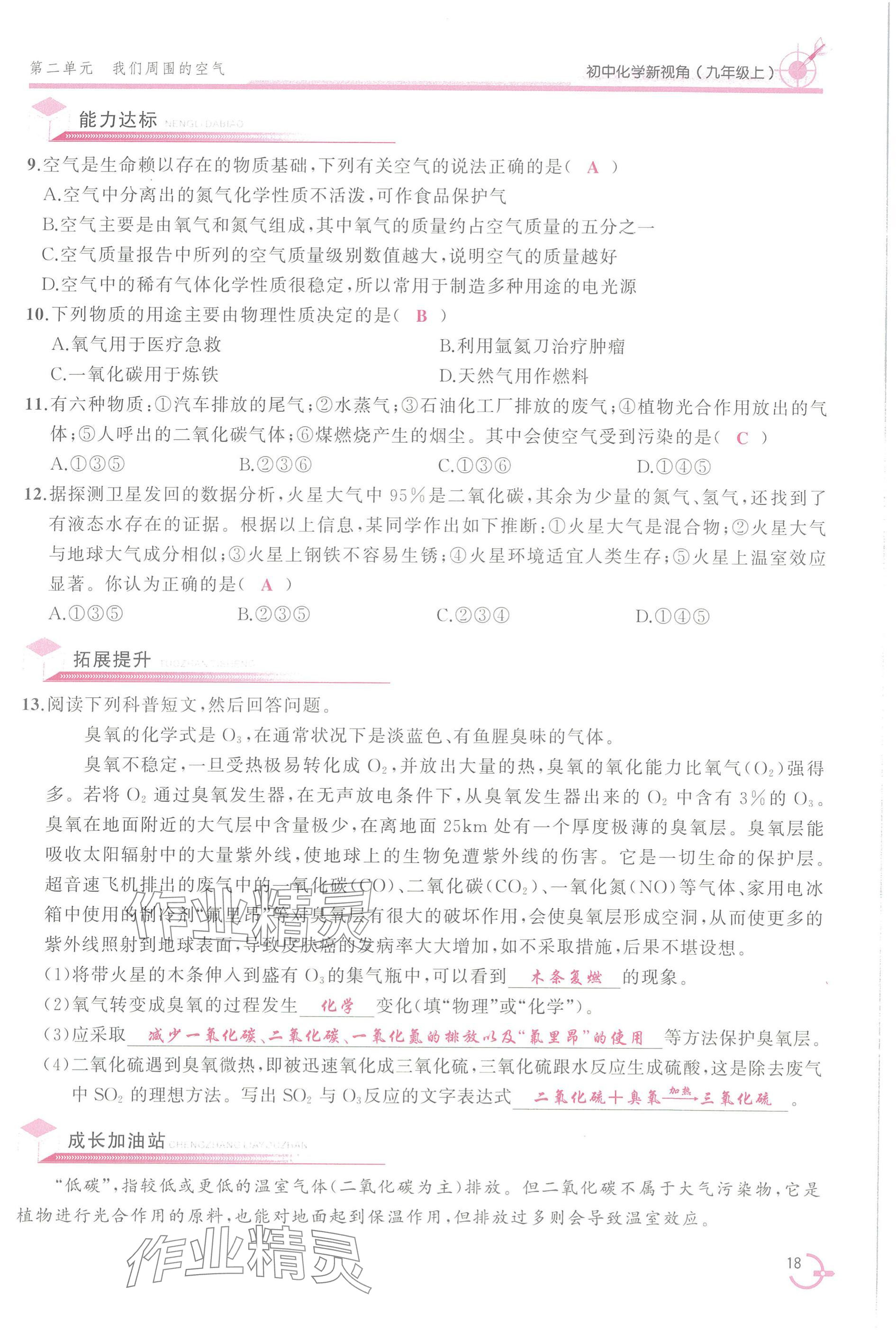 2025年新视角教辅系列丛书九年级化学上册人教版 参考答案第18页