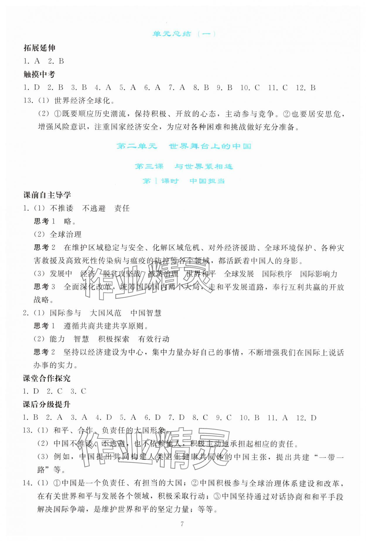 2024年同步輕松練習(xí)九年級(jí)道德與法治下冊(cè)人教版 參考答案第6頁(yè)