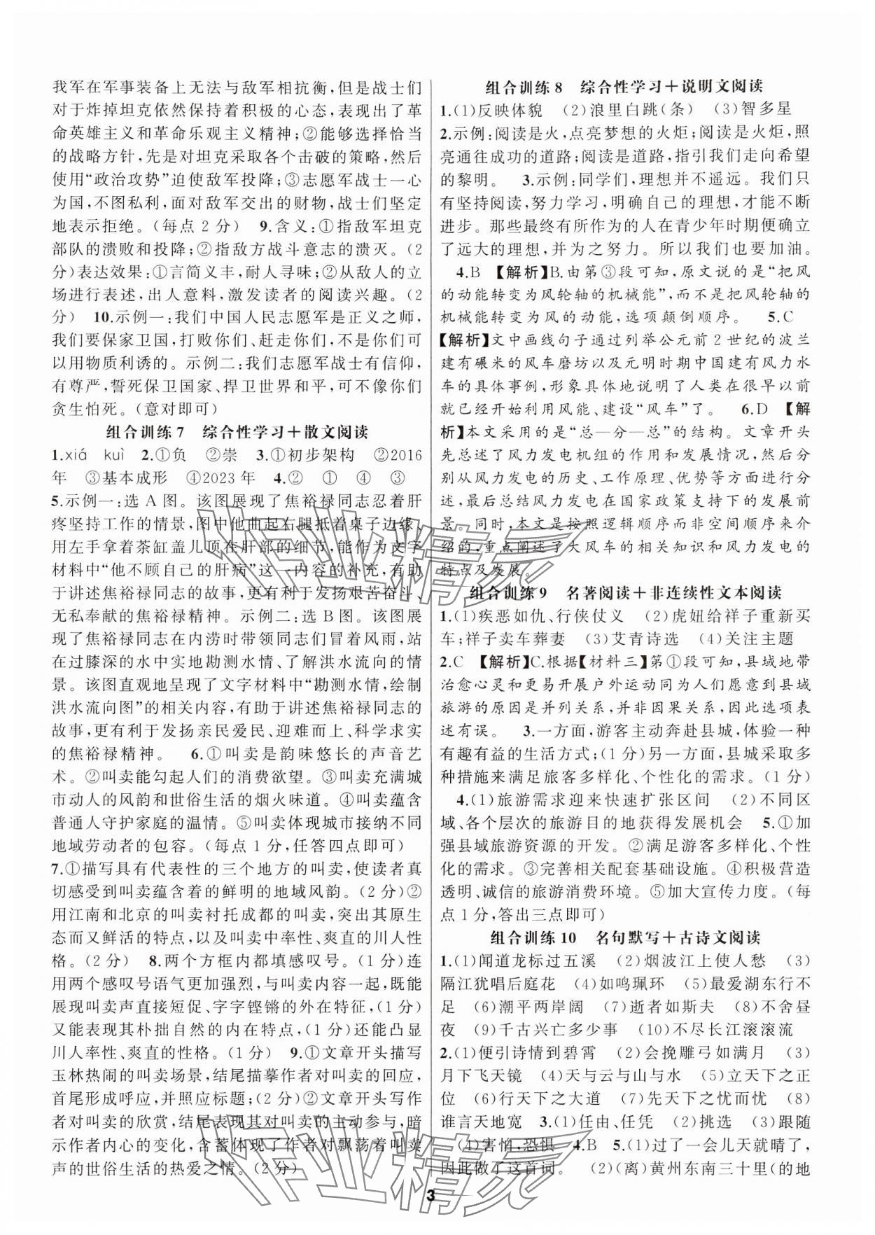 2024年语文花开现代文阅读九年级&nbsp;参考答案第3页