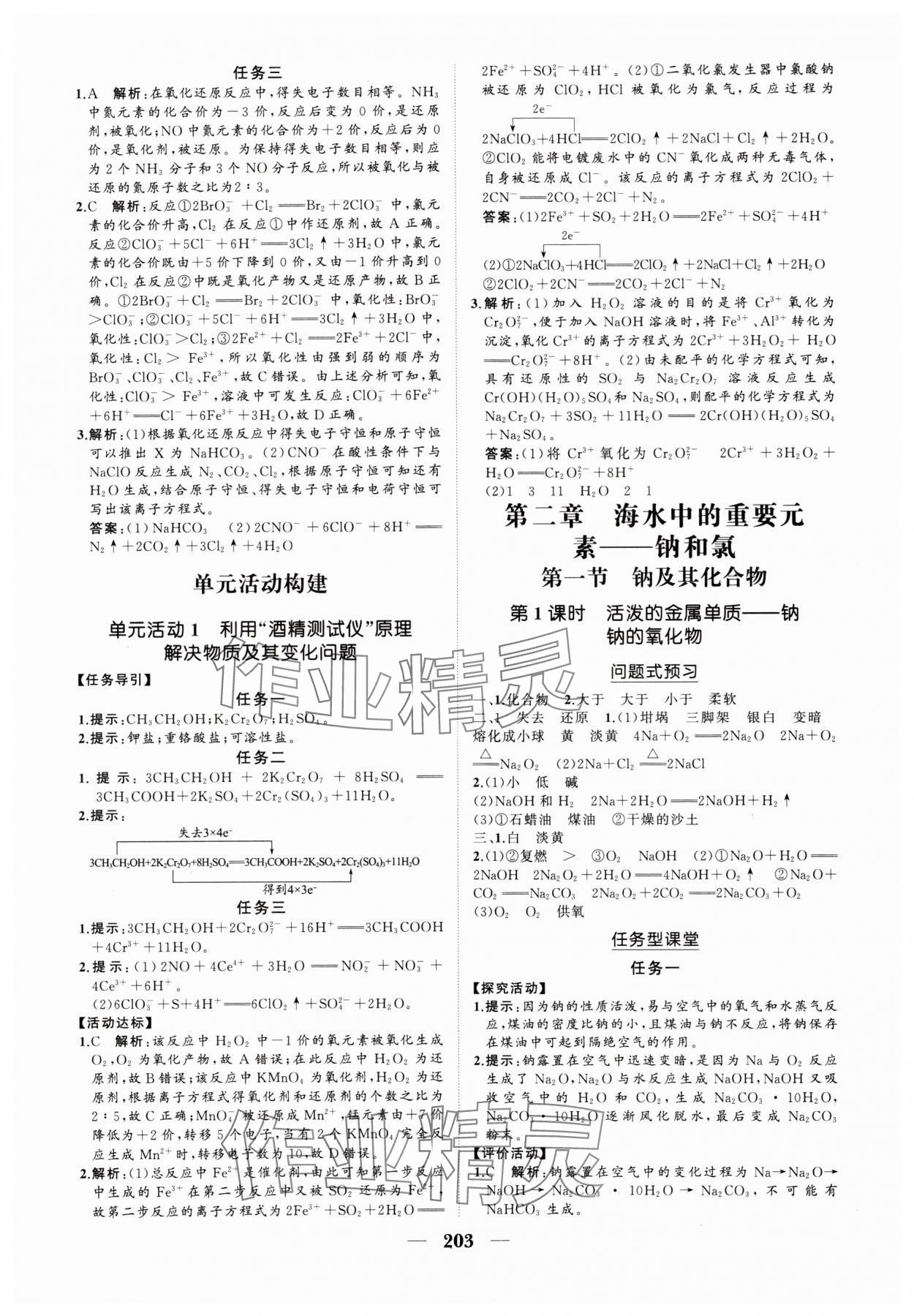 2024年新課程同步練習(xí)冊高中化學(xué)必修第一冊人教版海南專版 參考答案第5頁