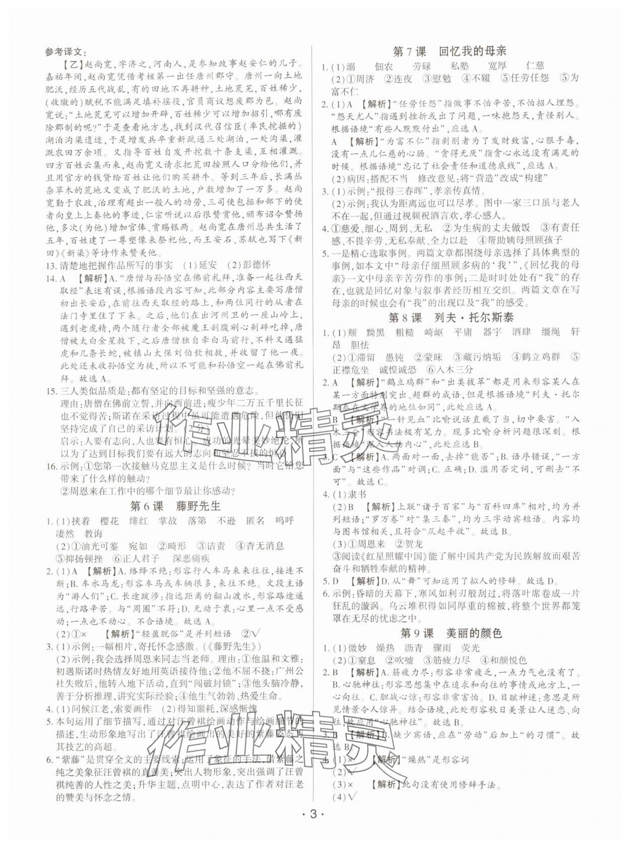 2024年基礎(chǔ)精練八年級語文上冊人教版深圳專版 第3頁