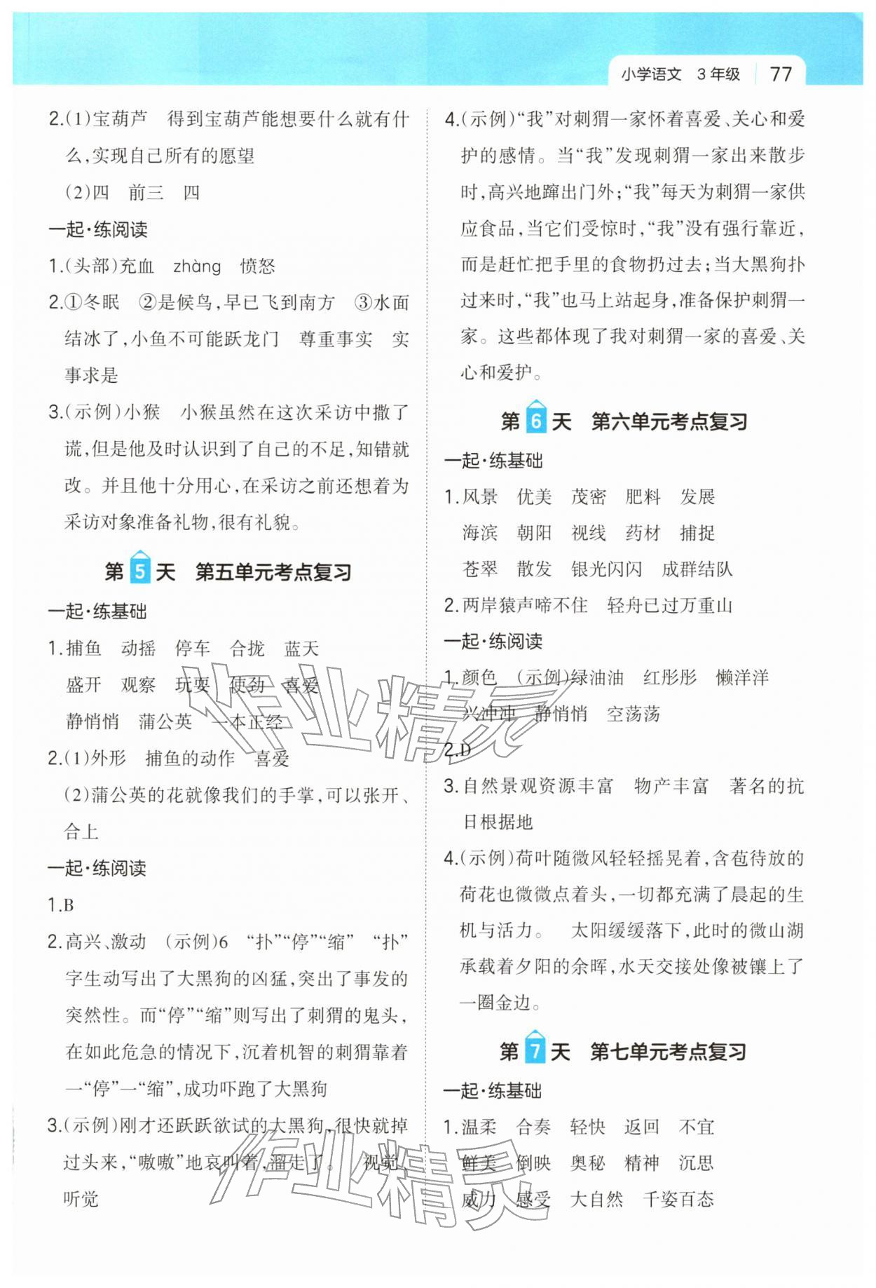 2026年一起寫寒假作業(yè)三年級語文&nbsp;參考答案第2頁