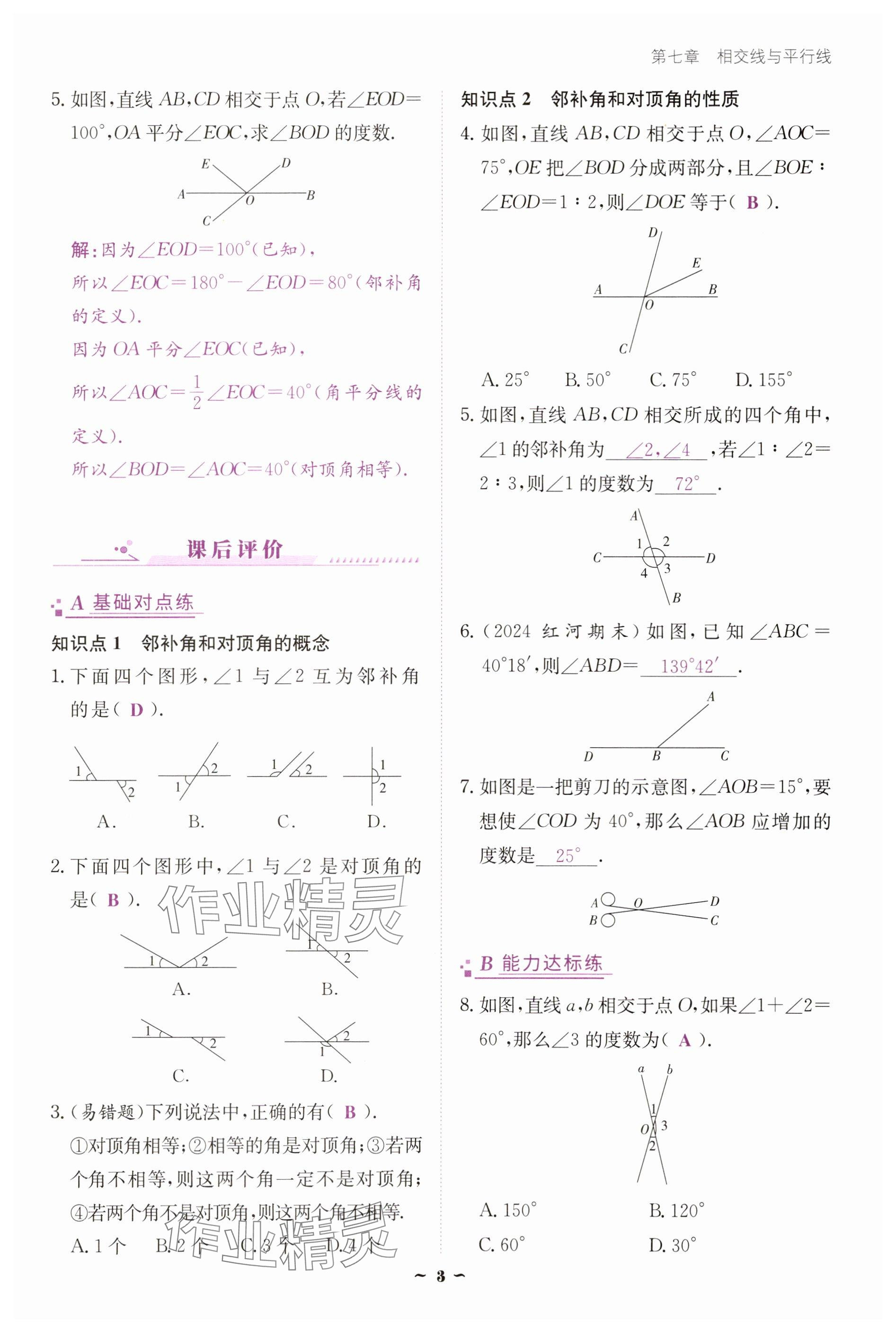 2025年云南省標(biāo)準(zhǔn)教輔優(yōu)佳學(xué)案七年級數(shù)學(xué)下冊人教版 參考答案第3頁