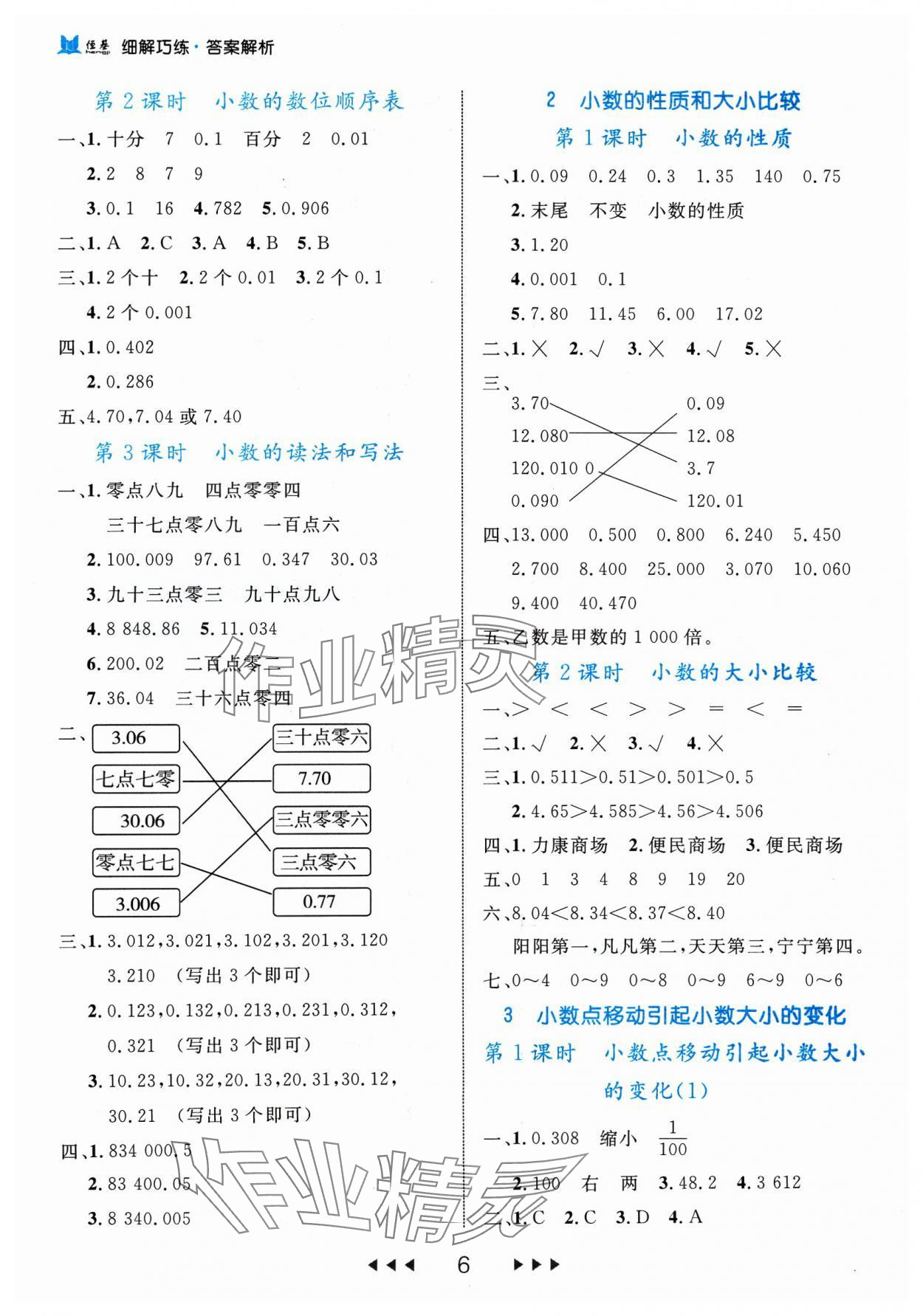 2024年細解巧練四年級數(shù)學下冊人教版 參考答案第6頁