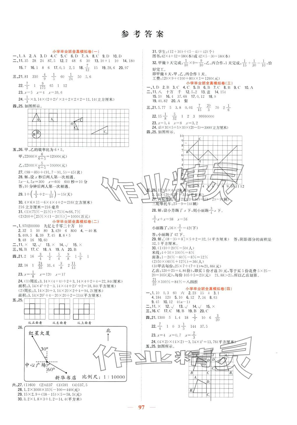 2024年小學(xué)畢業(yè)升學(xué)沖刺卷六年級數(shù)學(xué)人教版 參考答案第1頁