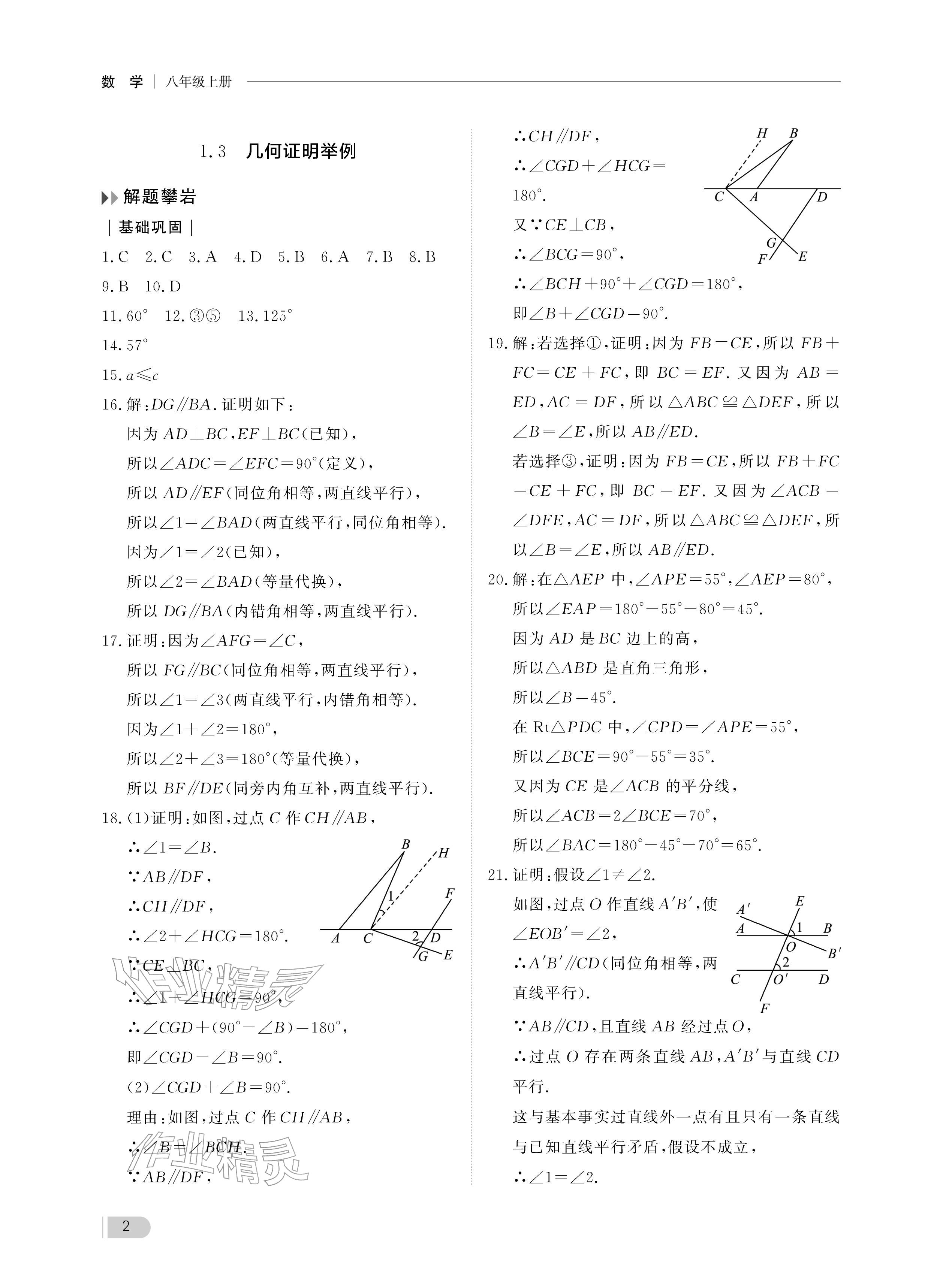 2025年行知天下八年级数学上册青岛版 参考答案第2页