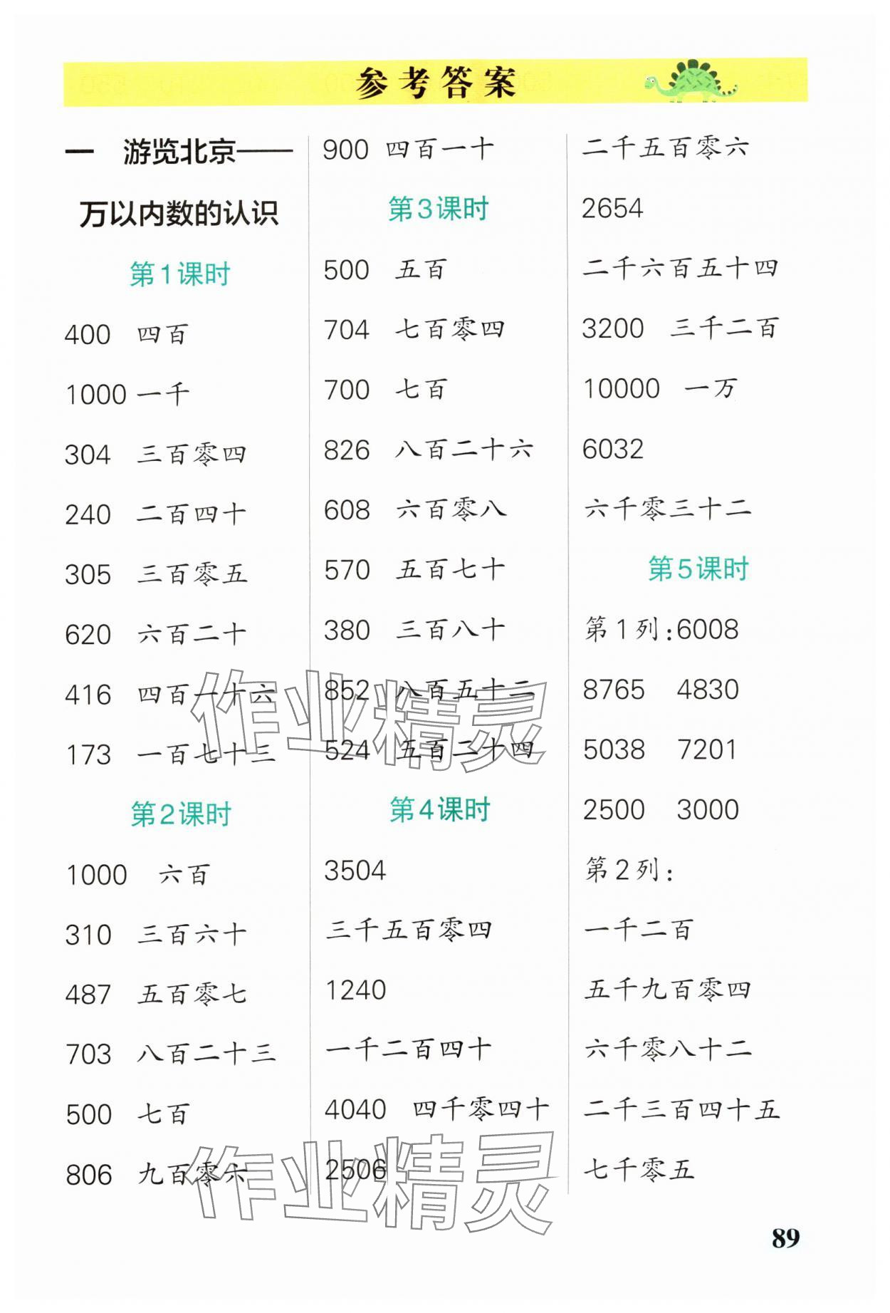 2025年小学学霸口算二年级数学下册青岛版五四制 参考答案第1页