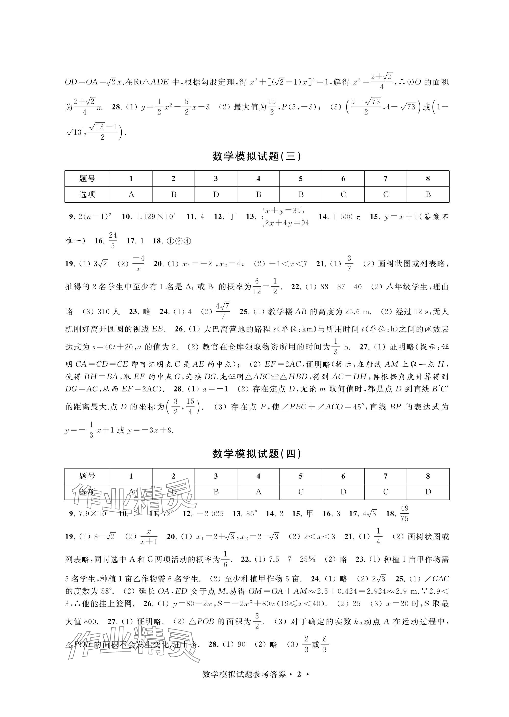 2025年决胜中考提优模拟卷数学 参考答案第2页