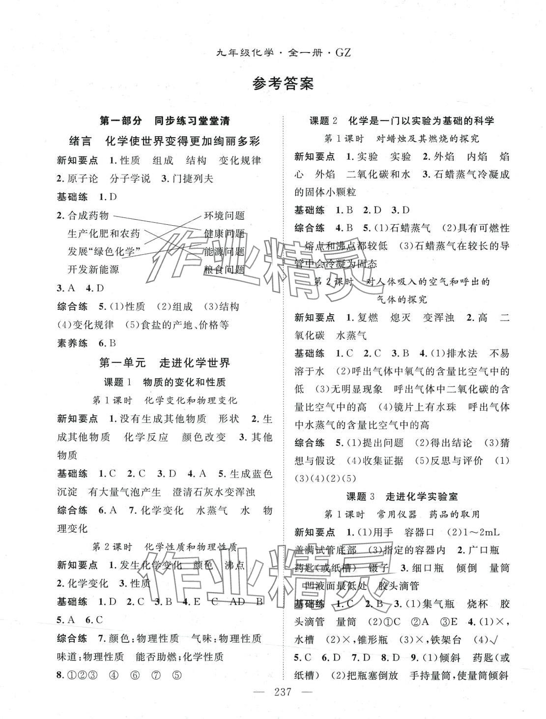 2024年名师学案九年级化学全一册人教版贵州专版 第1页