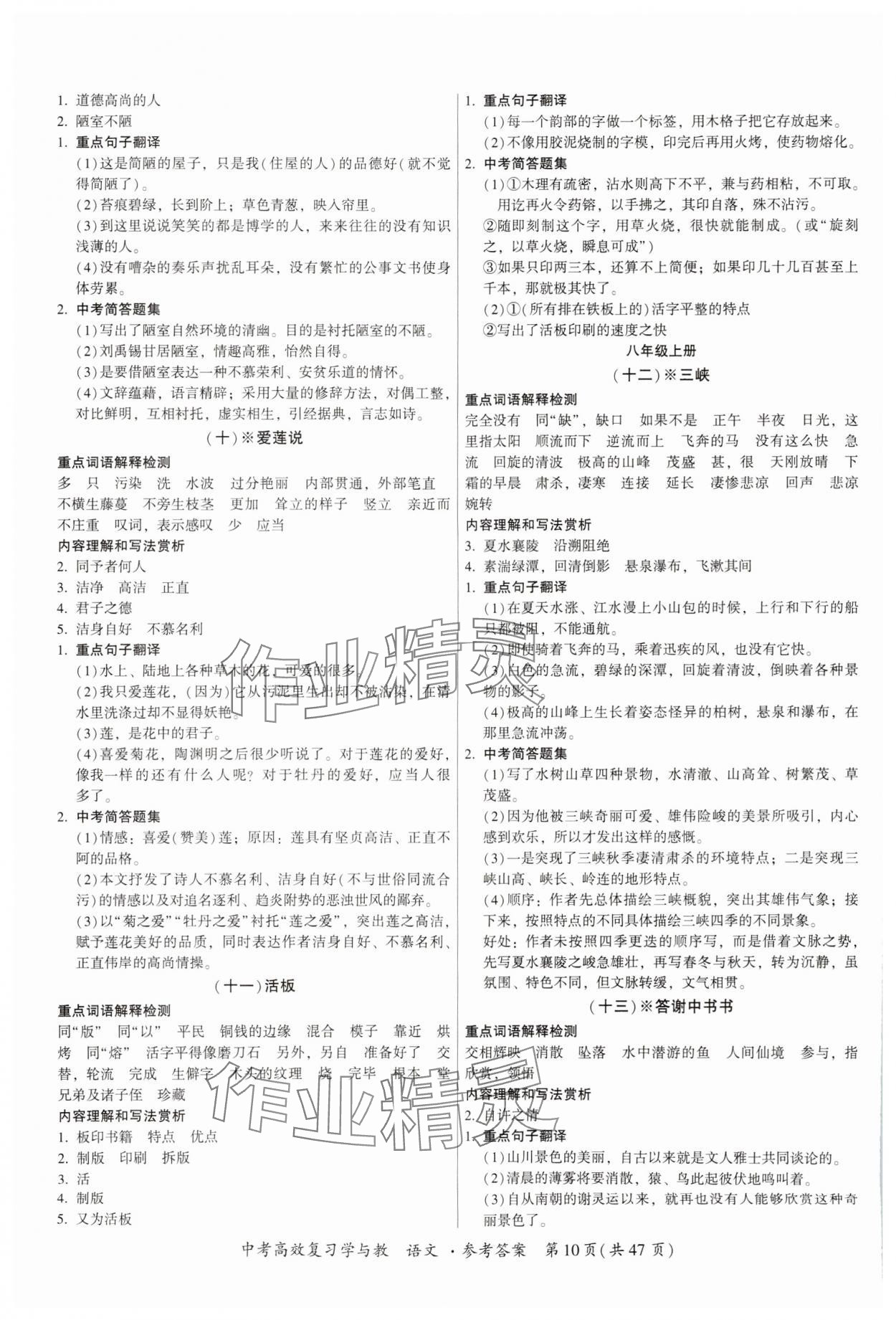 2024年中考高效復習學與教語文廣東專版 參考答案第10頁