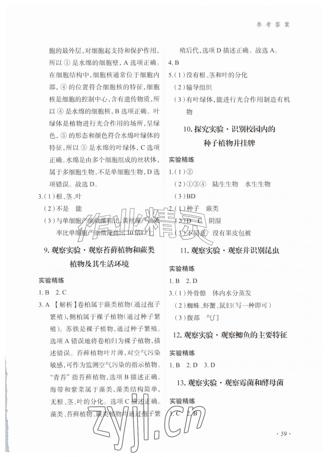 2026年实验报告册甘肃教育出版社七年级生物上册苏教版&nbsp;参考答案第2页