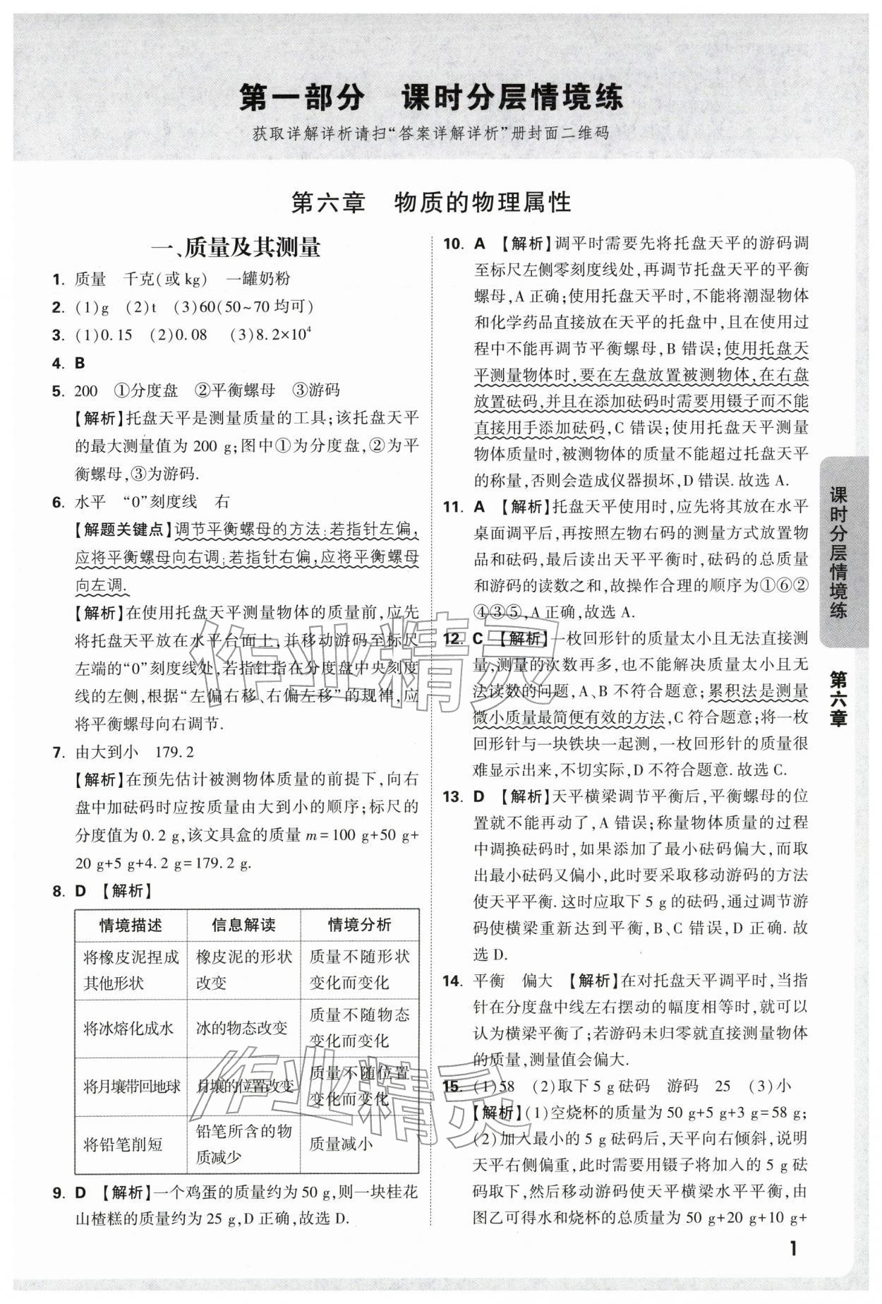 2026年万唯中考情境题八年级物理下册苏科版&nbsp;参考答案第1页