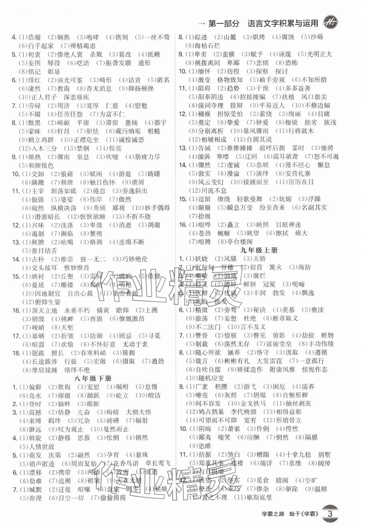 2024年翰庭學霸中考語文廣東專版 參考答案第2頁