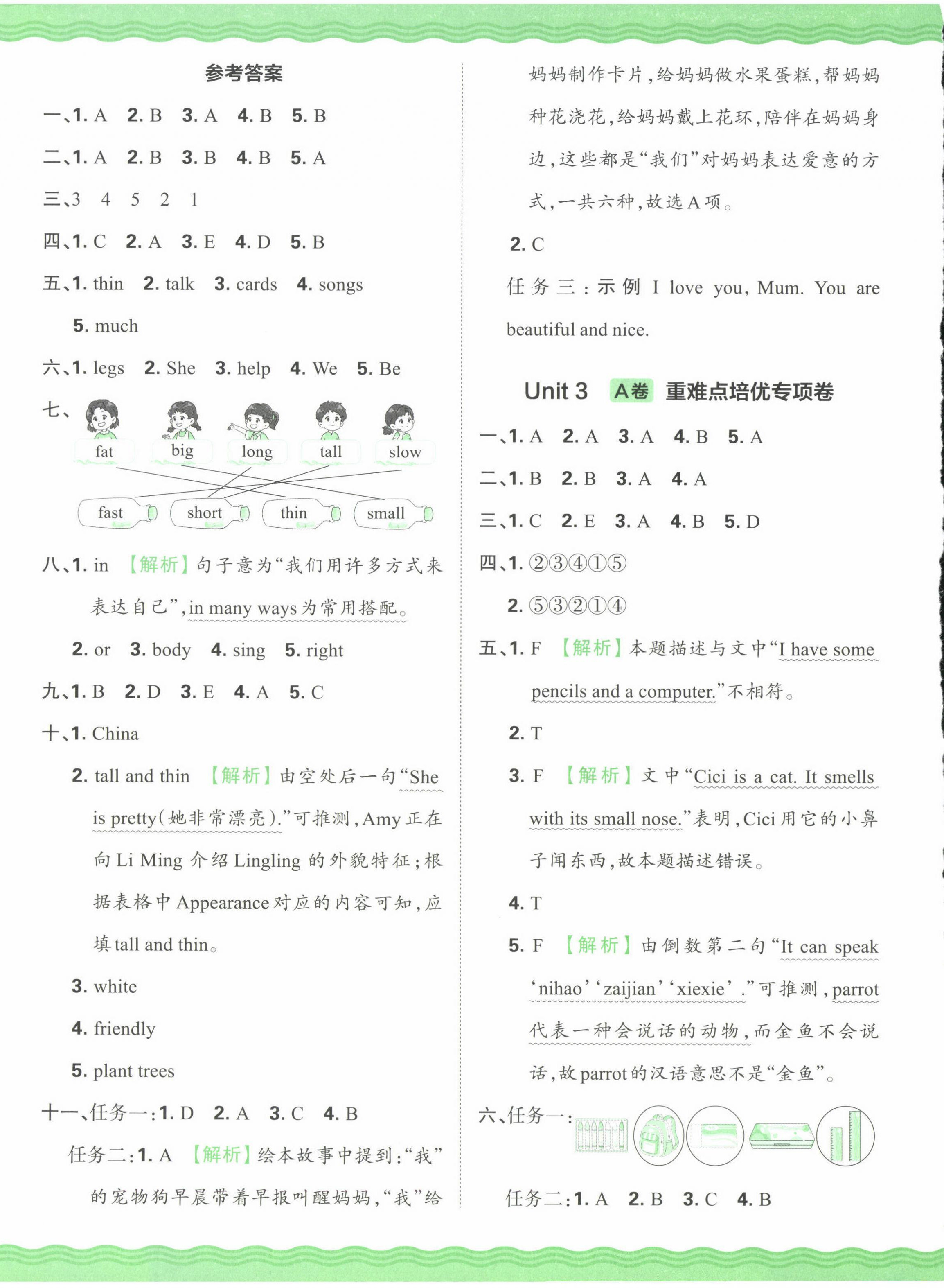 2025年王朝霞培优100分三年级英语下册人教版 参考答案第4页