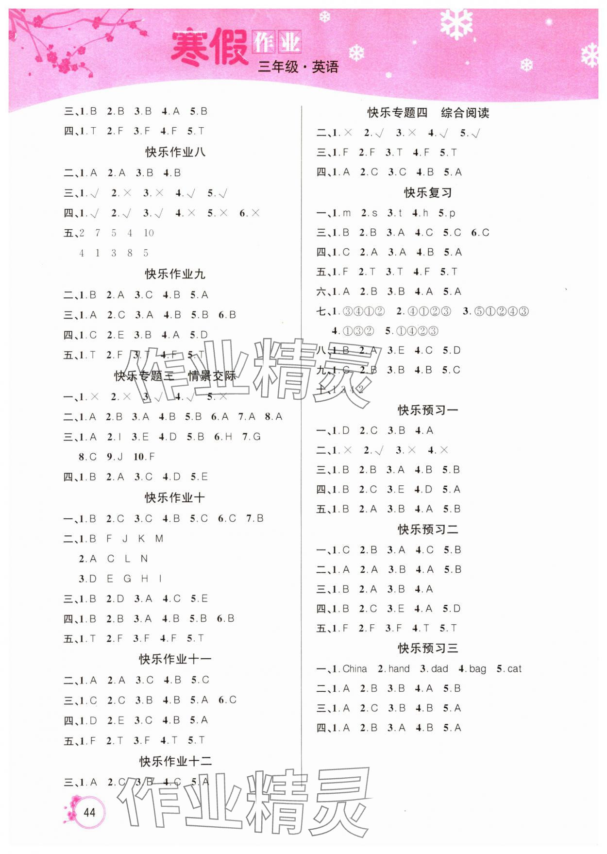 2025年快乐假期寒假作业延边教育出版社三年级英语人教版 第2页