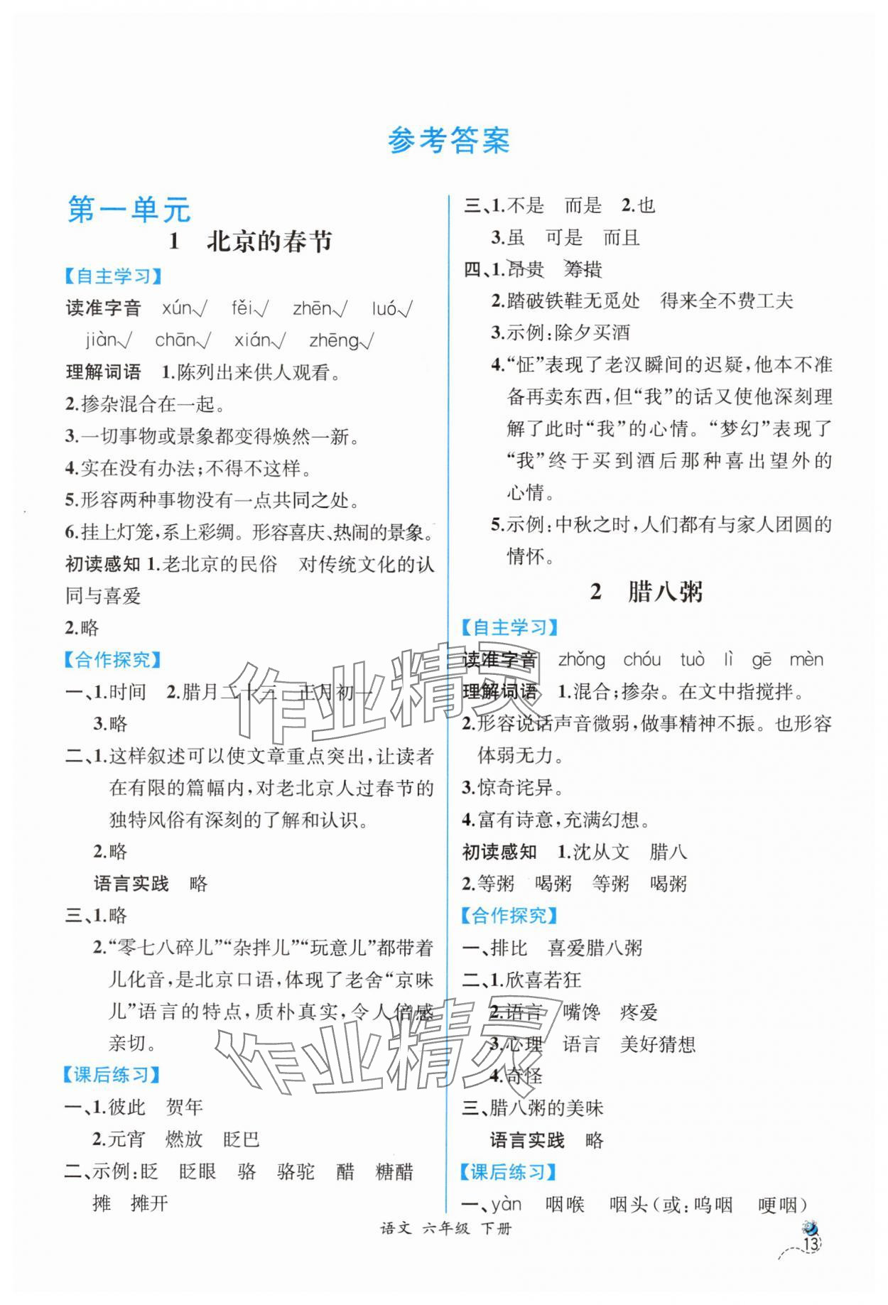 2024年人教金學(xué)典同步解析與測評六年級語文下冊人教版云南專版 第1頁