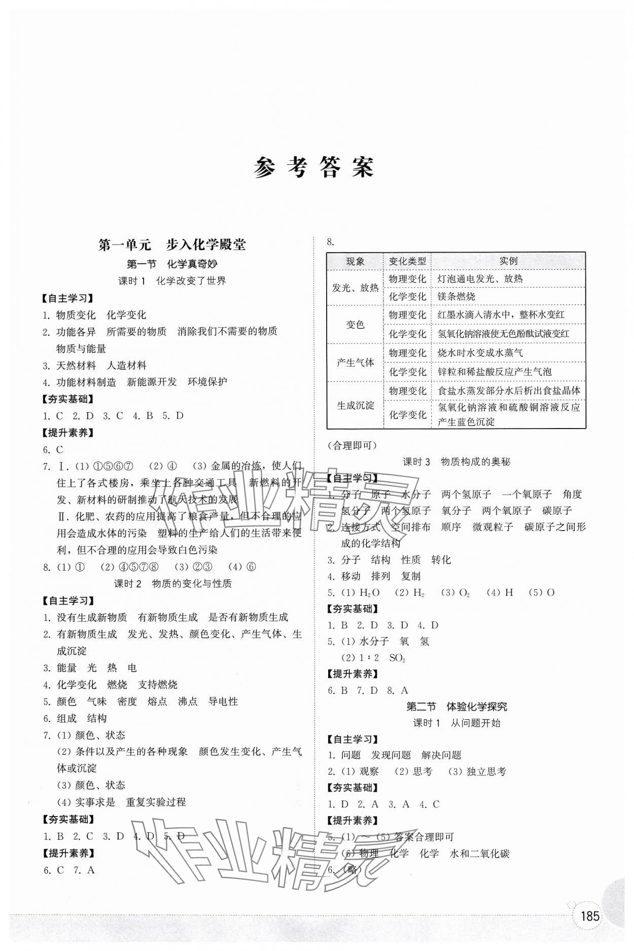 2024年同步练习册山东教育出版社八年级化学全一册鲁教版五四制 第1页