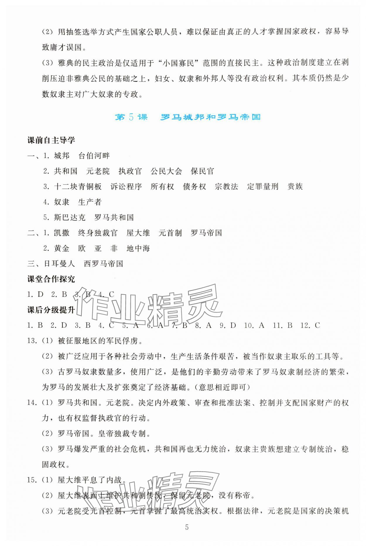 2025年同步轻松练习九年级历史上册人教版精编版 参考答案第4页