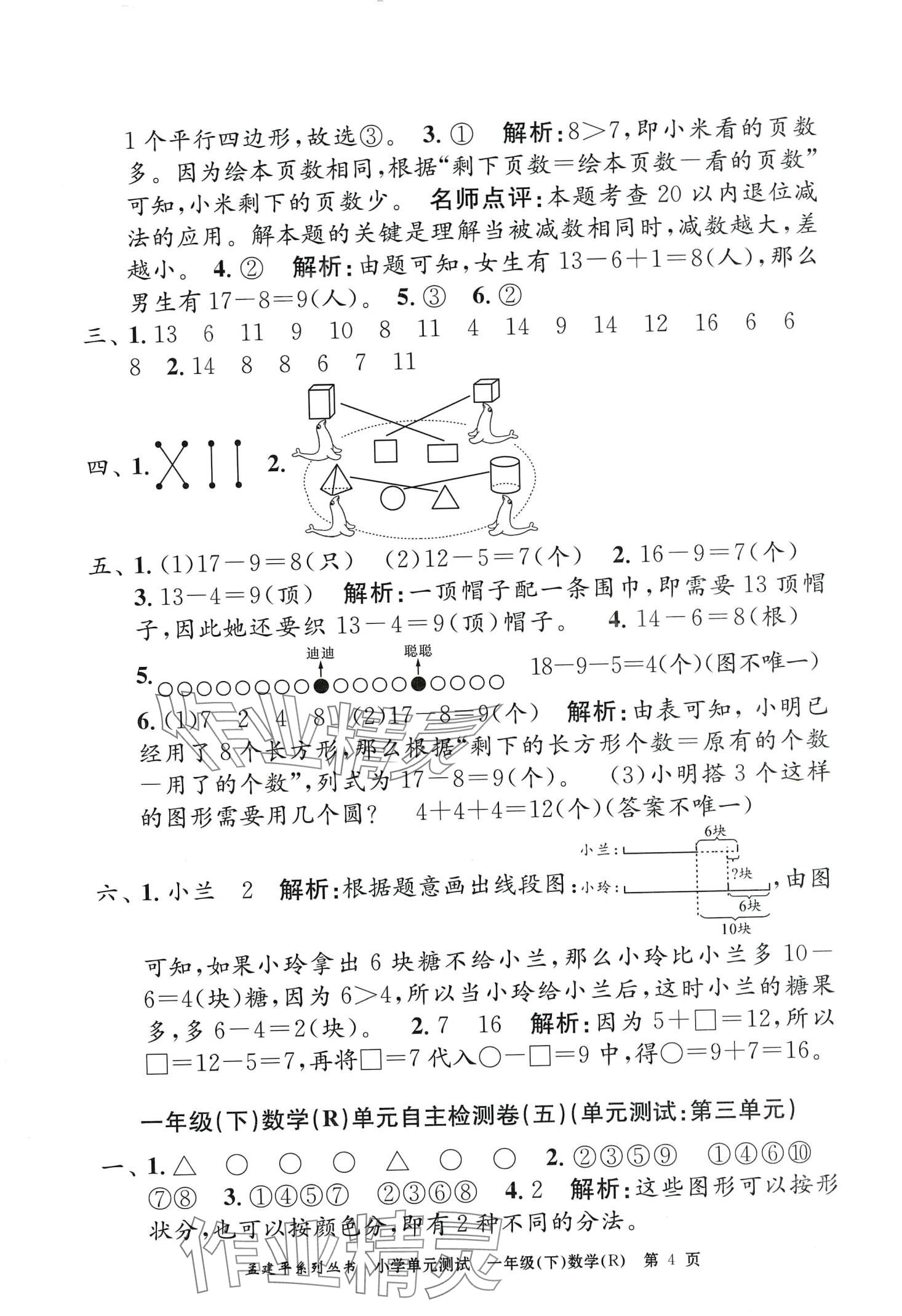 2024年孟建平單元測(cè)試一年級(jí)數(shù)學(xué)下冊(cè)人教版 第4頁(yè)