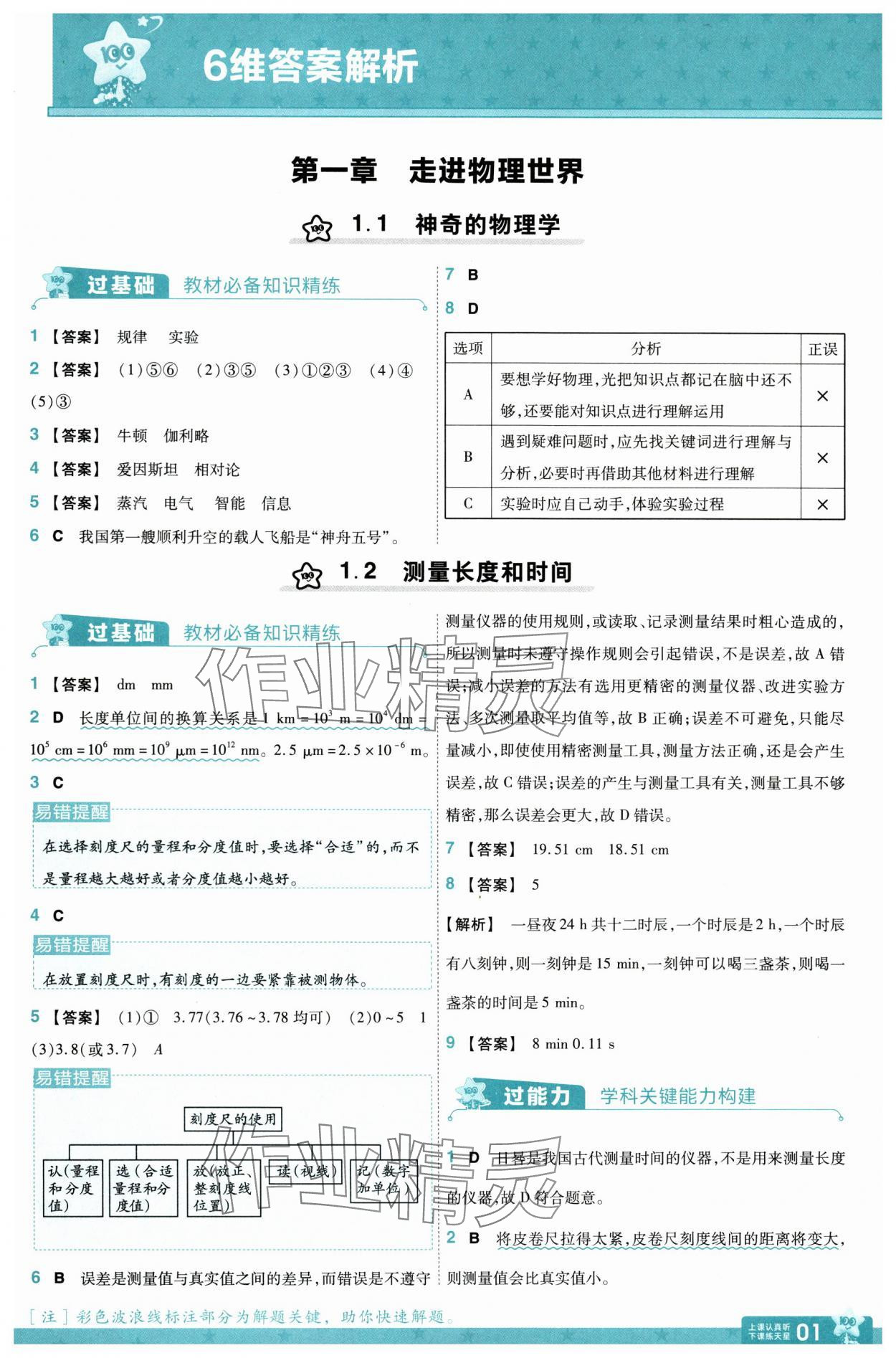 2025年一遍過八年級物理上冊滬粵版 參考答案第1頁