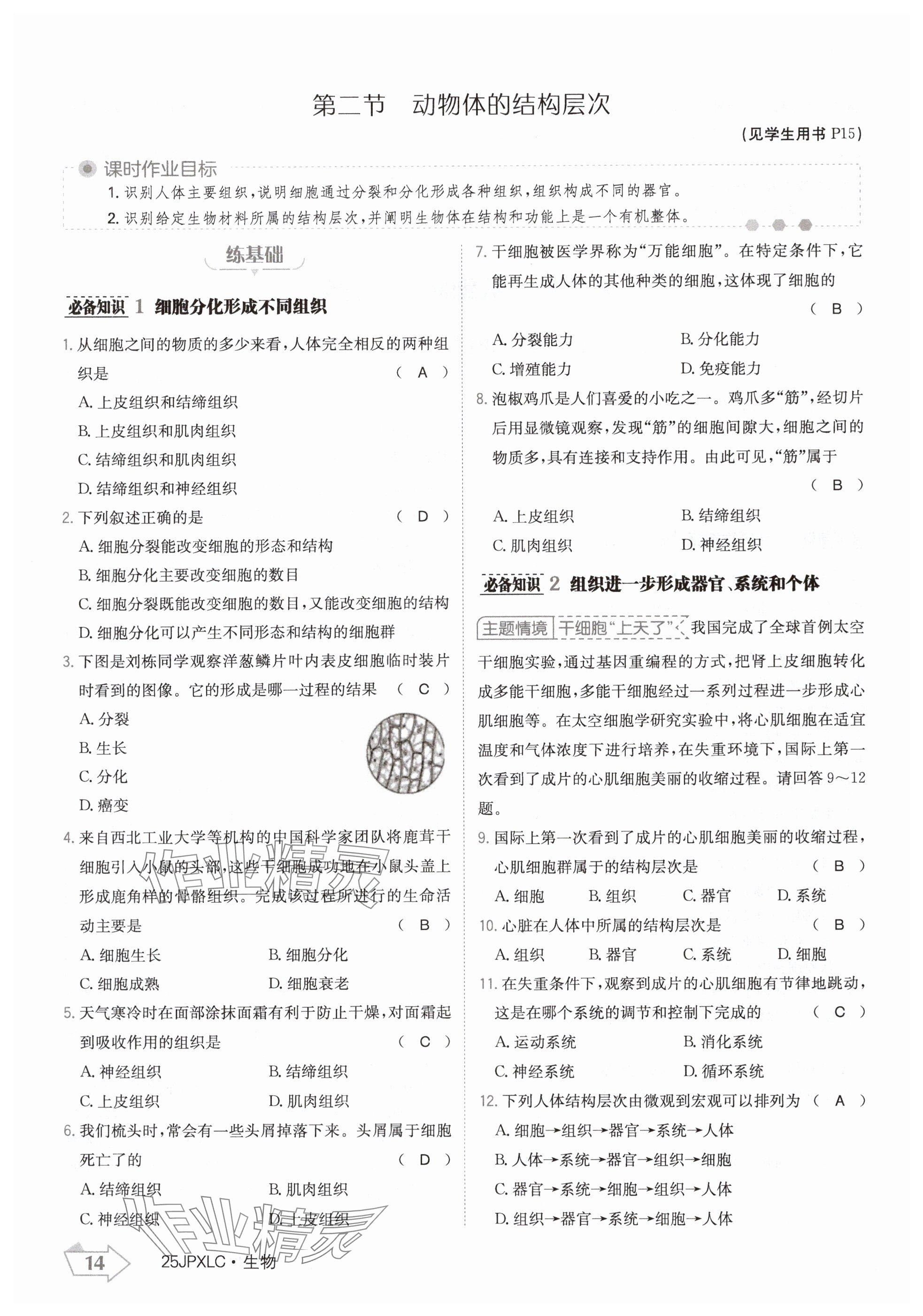 2024年金牌學(xué)練測(cè)七年級(jí)生物上冊(cè)人教版 參考答案第14頁(yè)