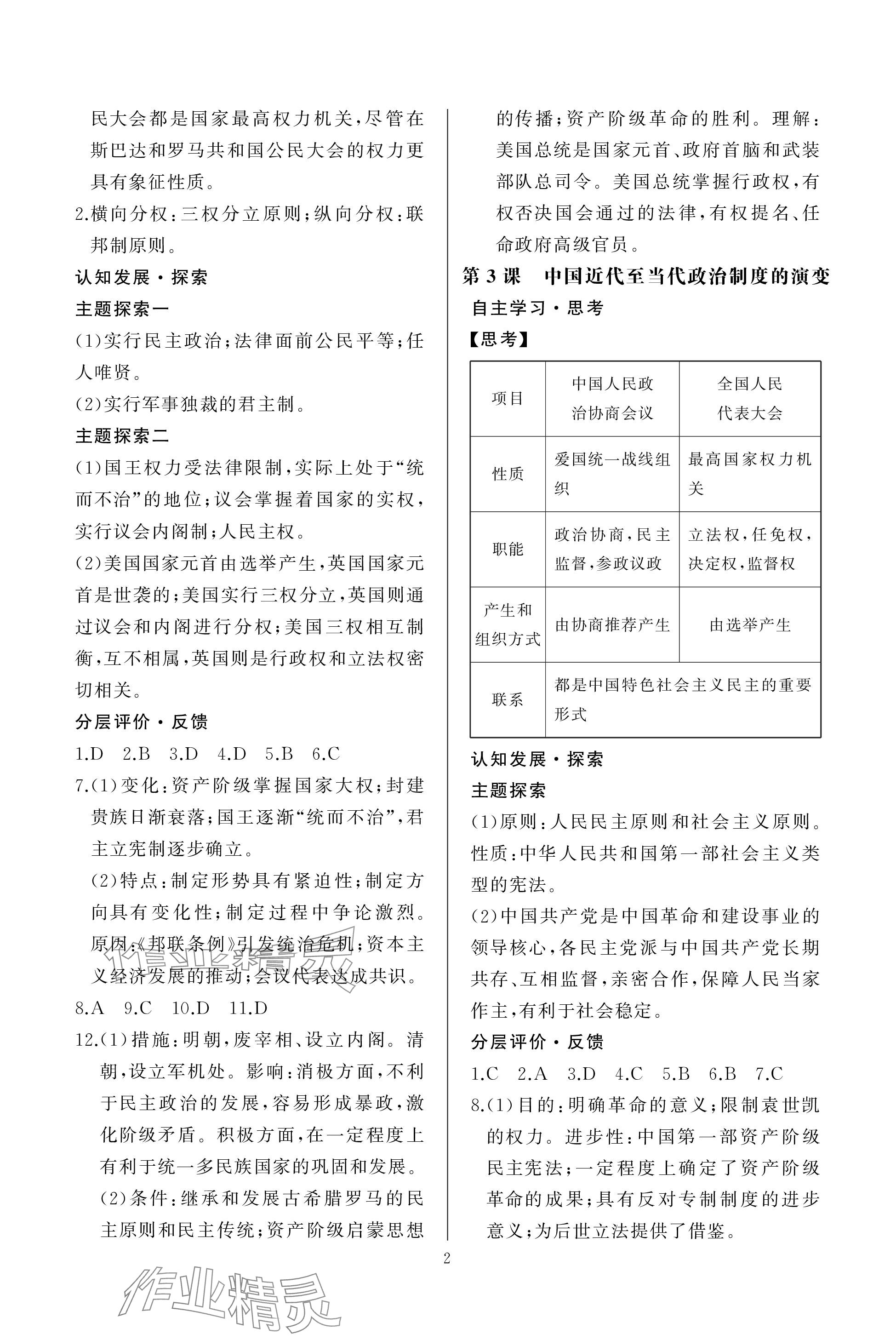 2023年同步解析與測評課時練人民教育出版社歷史選擇性必修1 參考答案第2頁