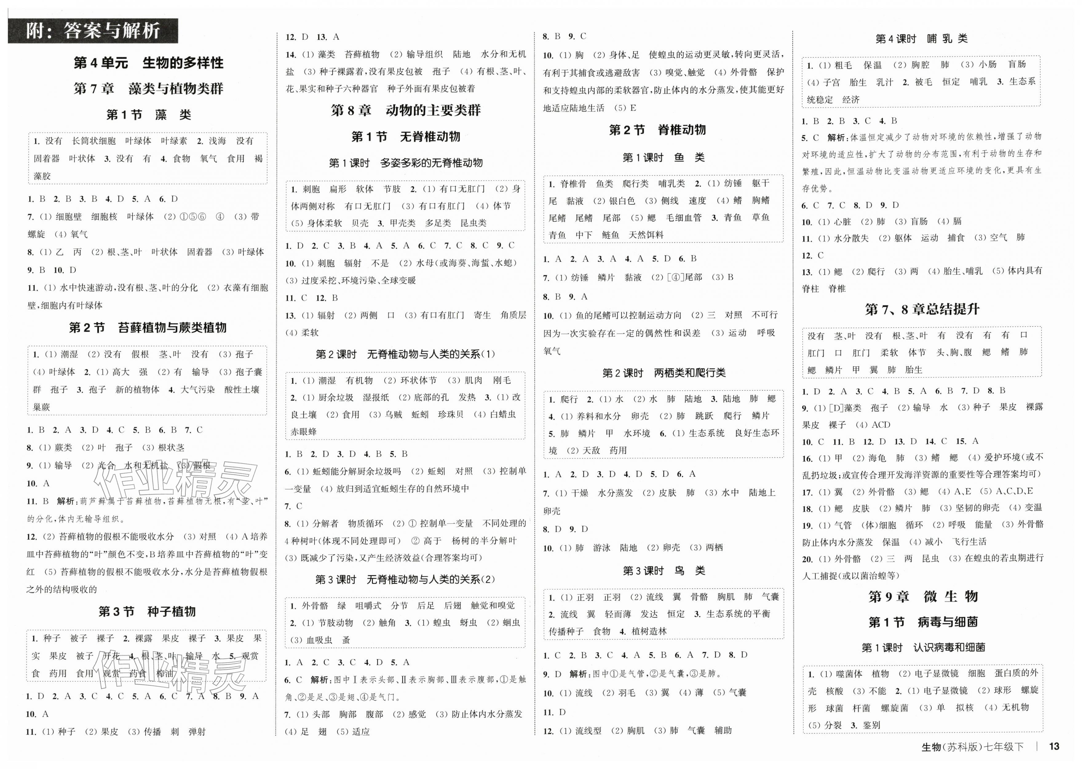 2026年通城学典课时作业本七年级生物下册苏科版&nbsp;第1页