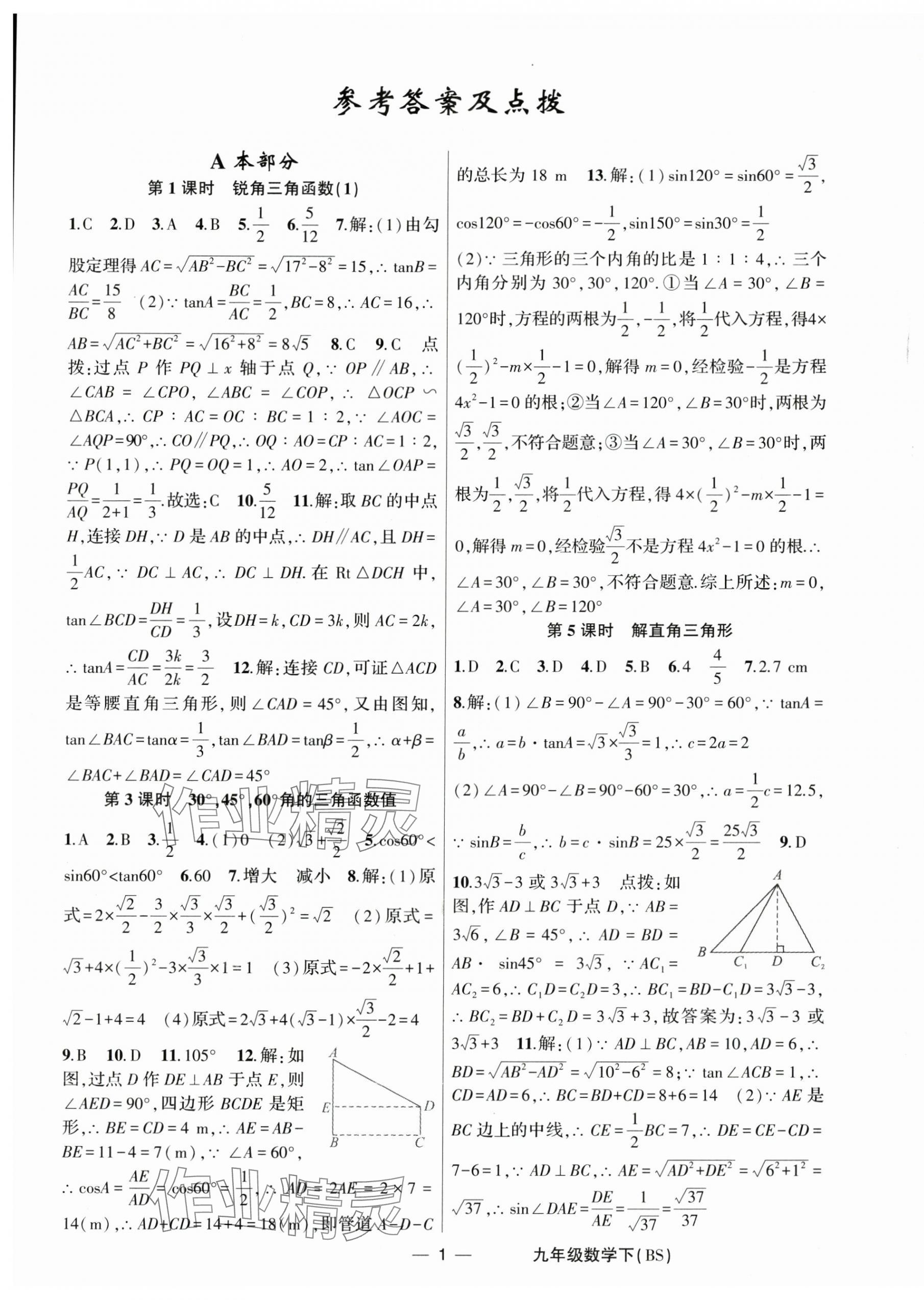 2025年原创新课堂九年级数学下册北师大版深圳专版 第1页