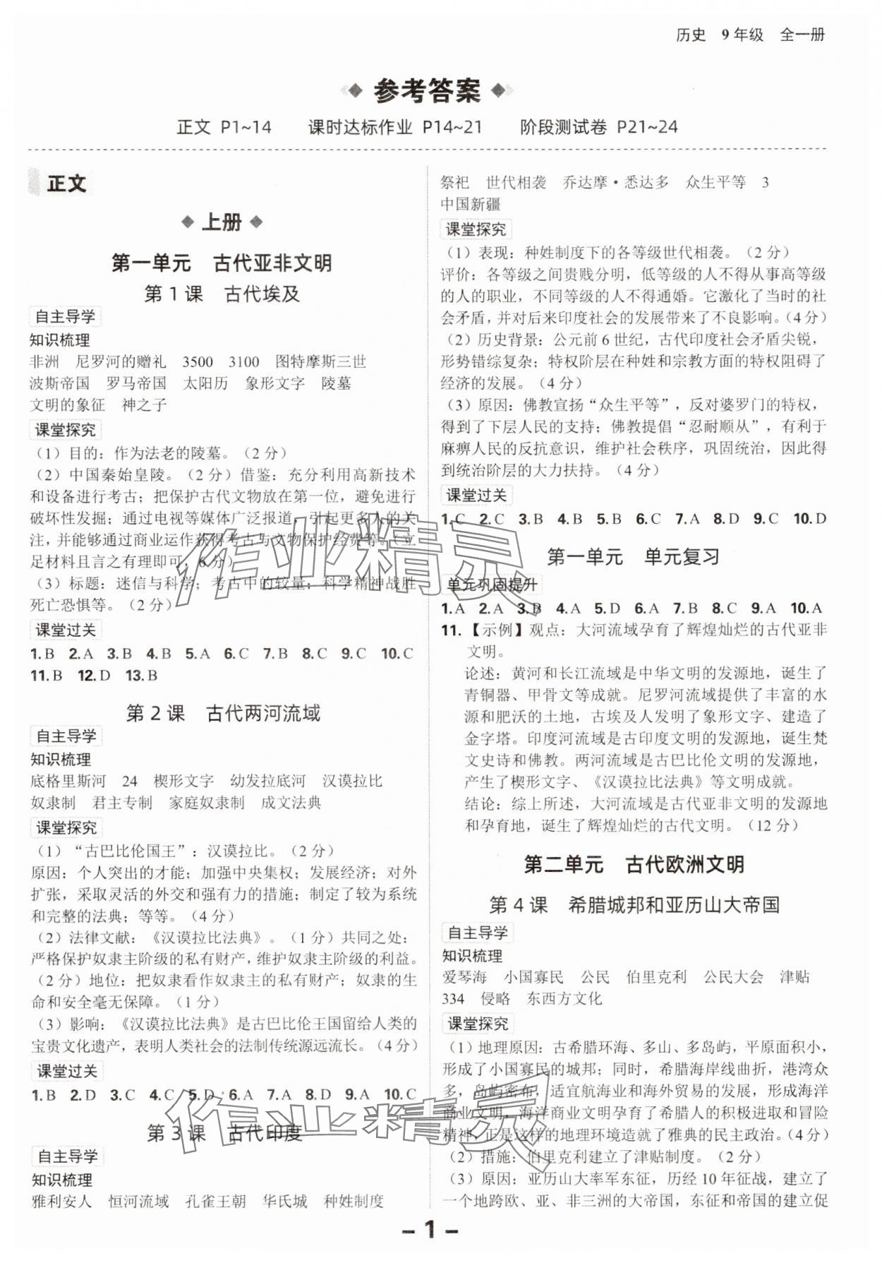 2025年全程突破九年级历史全一册人教版 第1页
