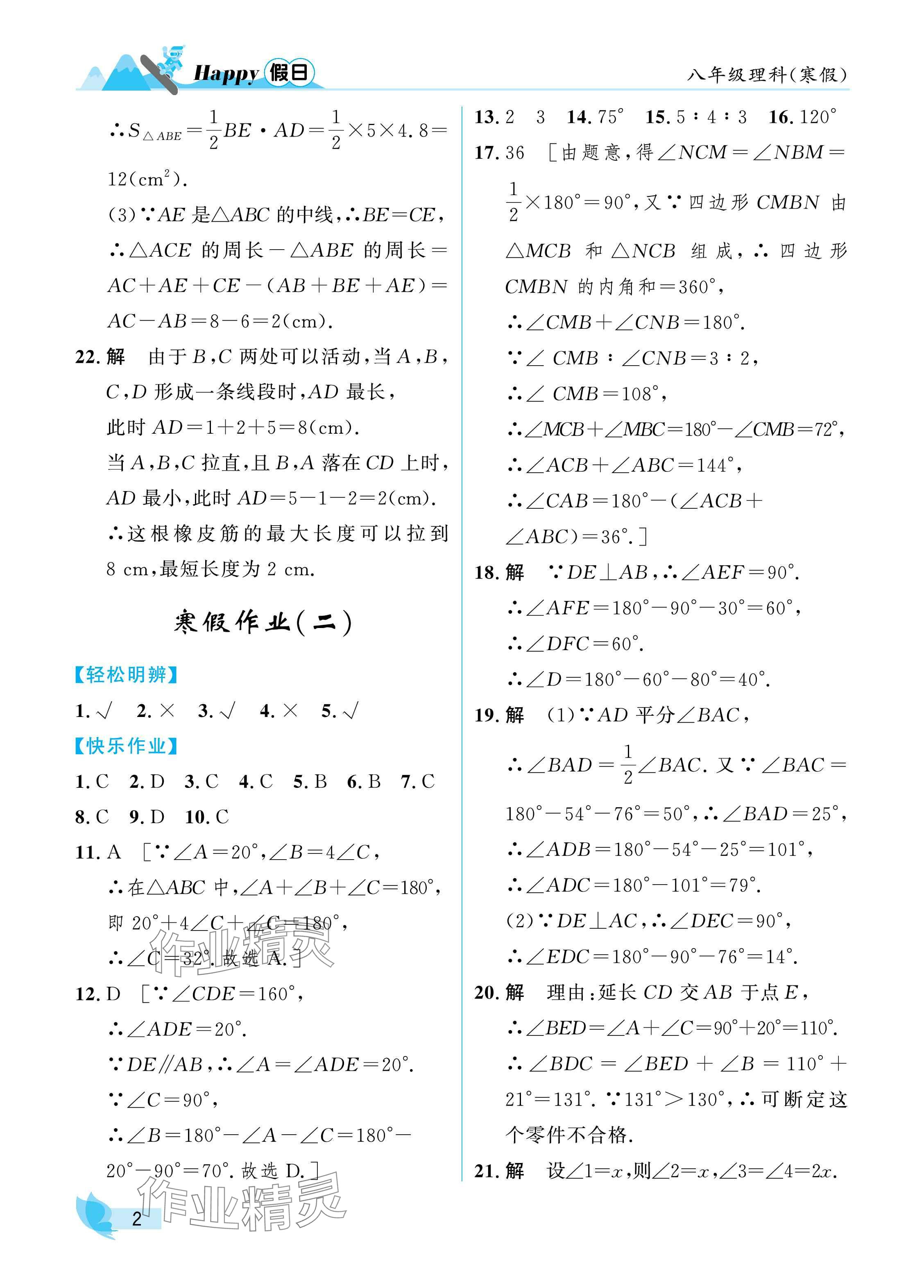 2025年寒假Happy假日八年级理科 参考答案第2页