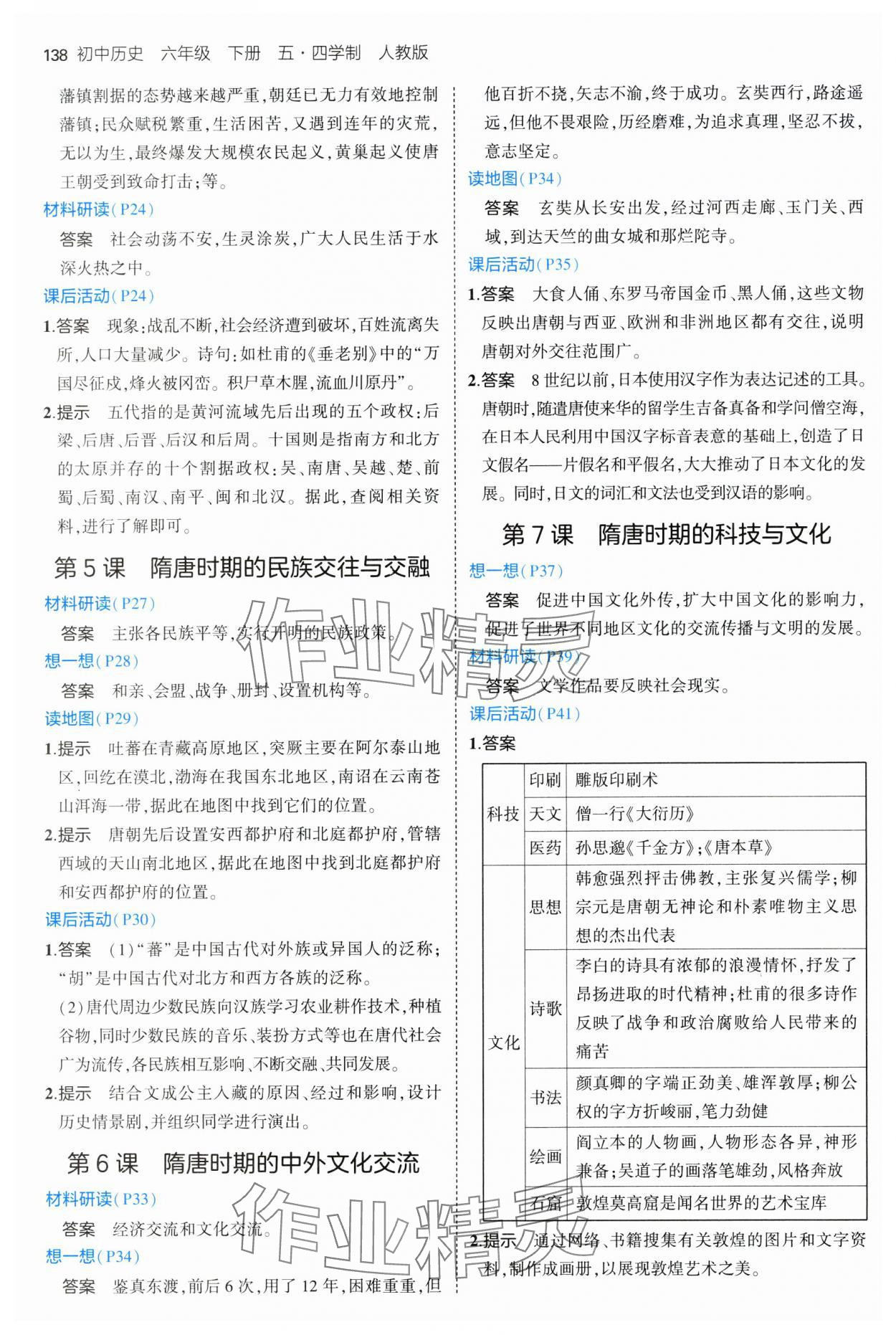 2025年教材课本六年级历史下册人教版五四制 参考答案第2页