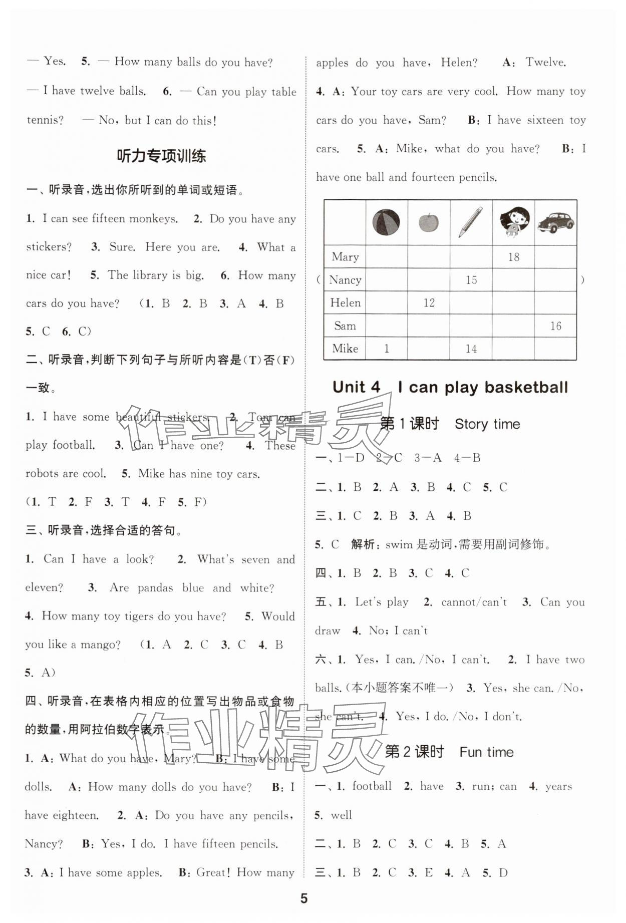 2024年通城學典課時作業(yè)本四年級英語上冊譯林版 參考答案第5頁